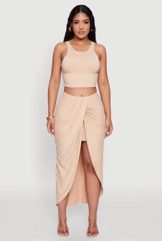 Soft Knit Twisted Front High Low Maxi Skirt sold by Rainbow