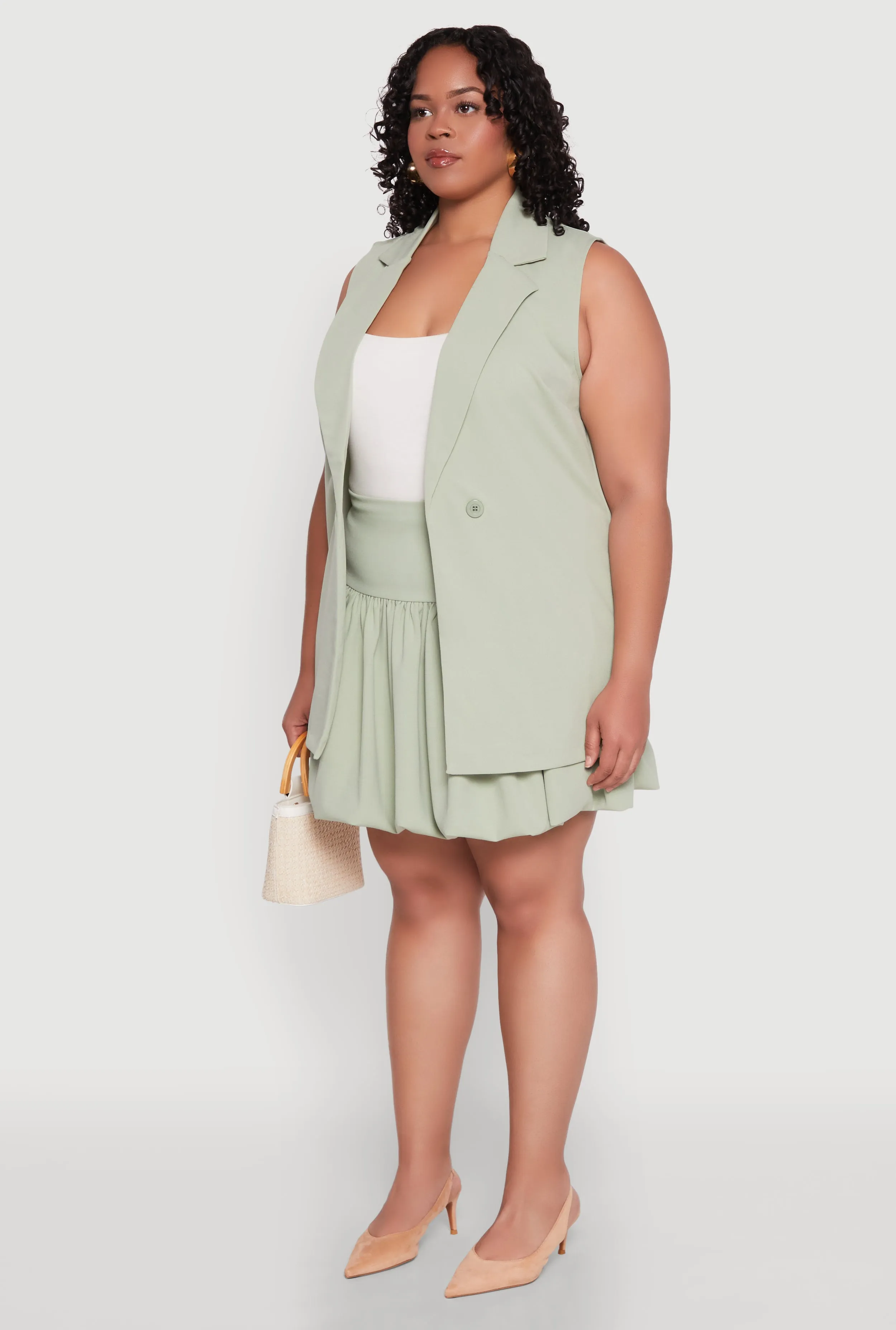 Plus Size Crepe Knit Button Detail Blazer Vest sold by Rainbow product image thumbnail 5