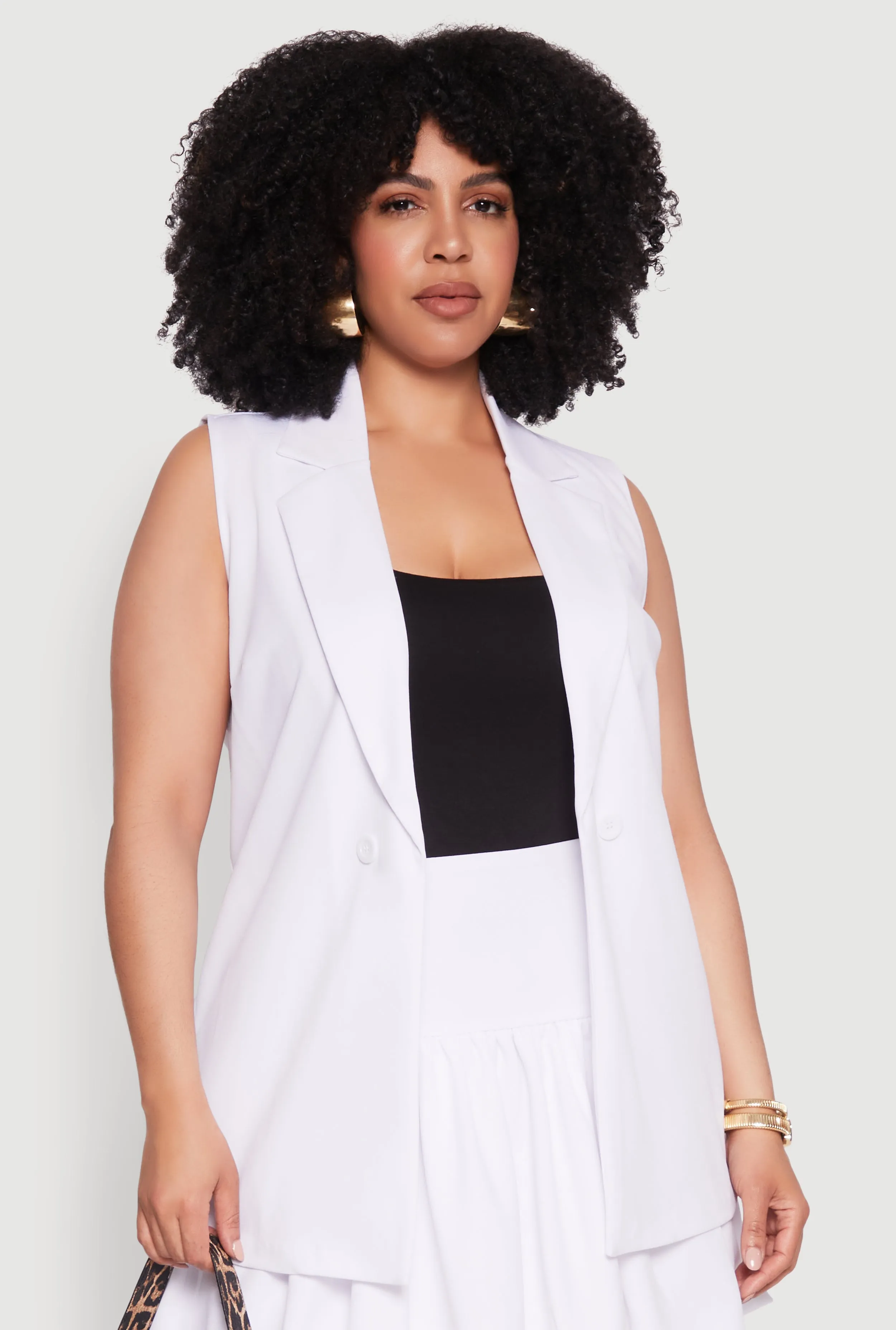 Plus Size Crepe Knit Button Detail Blazer Vest sold by Rainbow