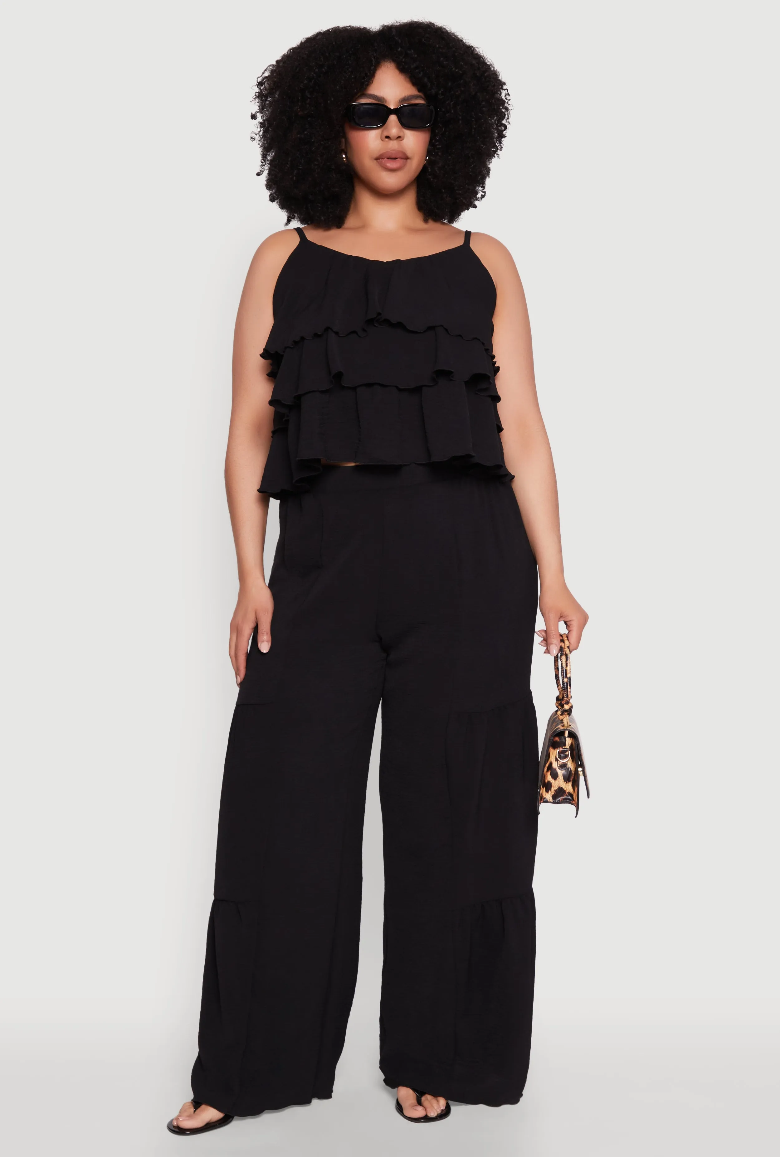Plus Size Airy Tiered Palazzo Pants sold by Rainbow
