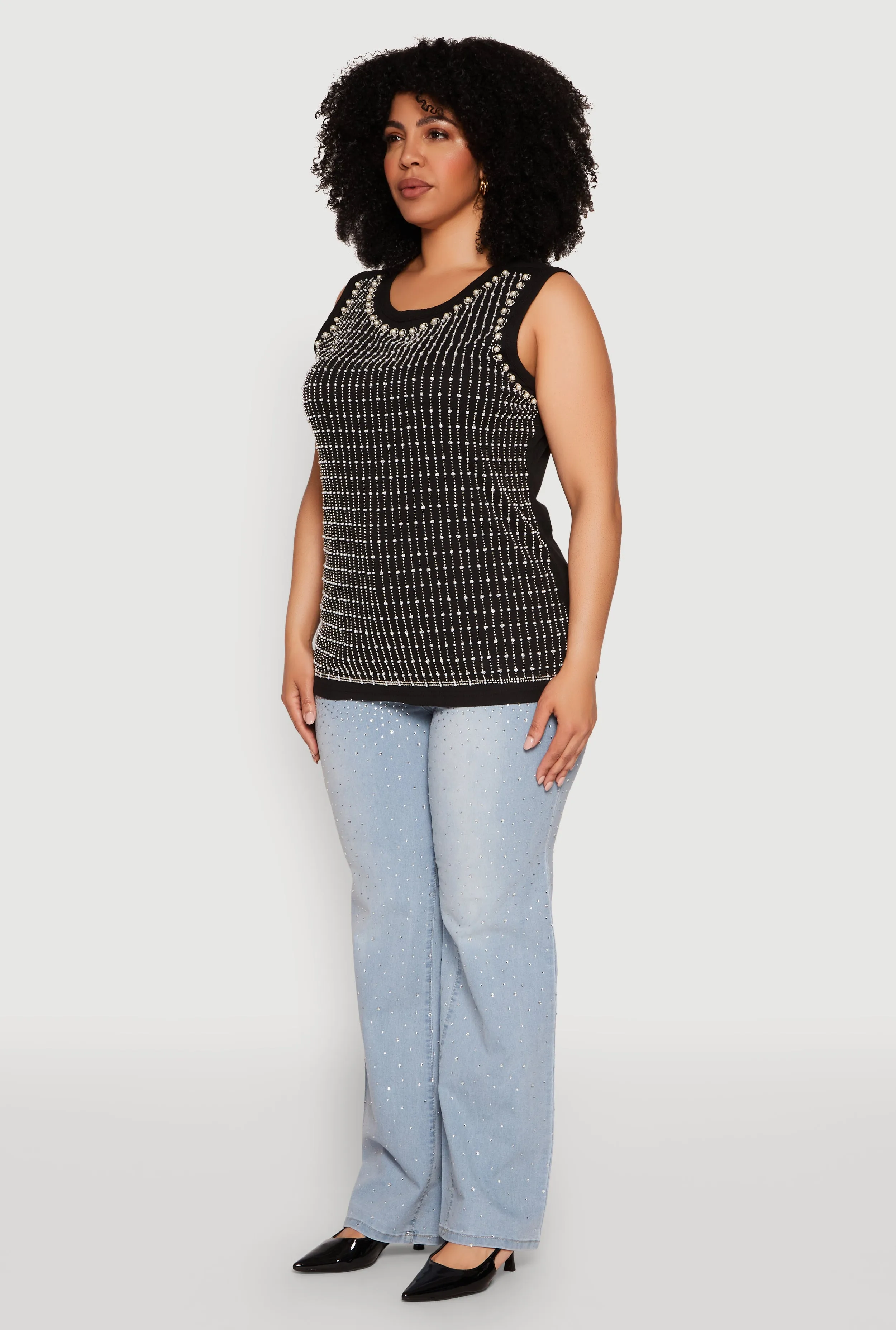 Plus Size Rhinestone Faux Pearl Studded Tank Top sold by Rainbow product image thumbnail 5