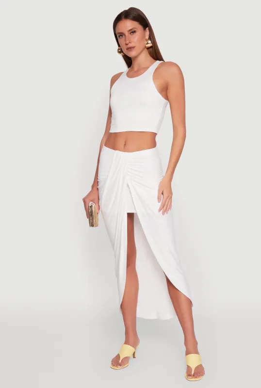 Soft Knit Twisted Front High Low Maxi Skirt sold by Rainbow