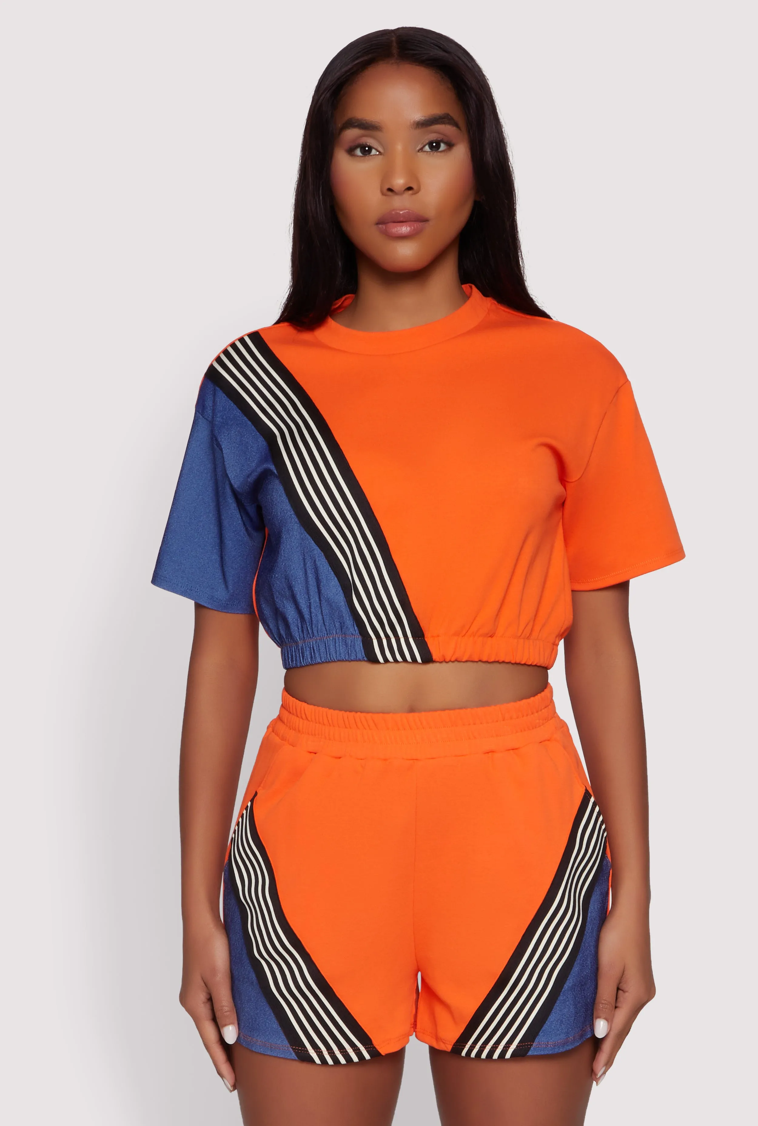 Color Block Stripe Detail Crop Top sold by Rainbow