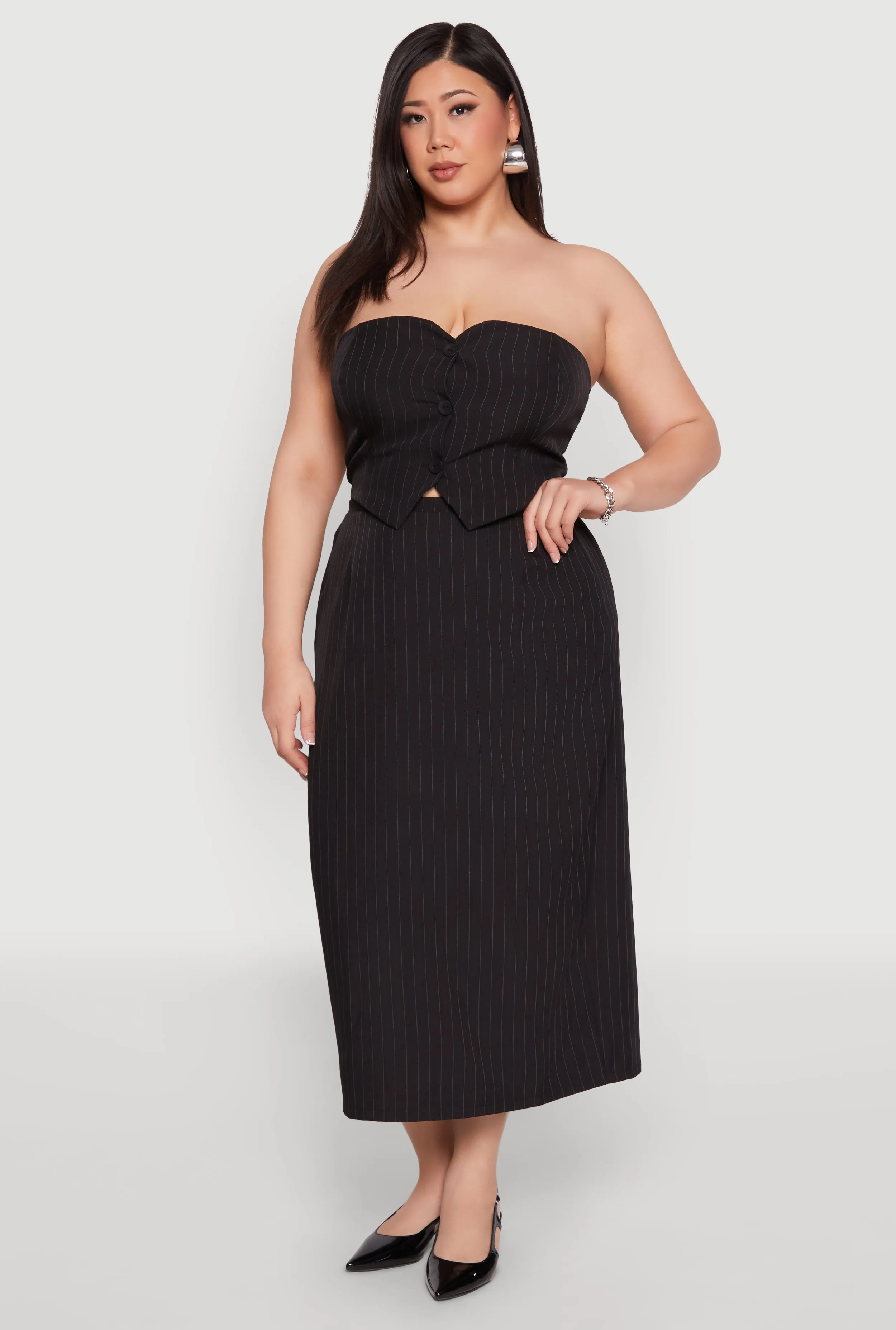 Plus Size Pinstripe High Waist Skirt sold by Rainbow product image thumbnail 2