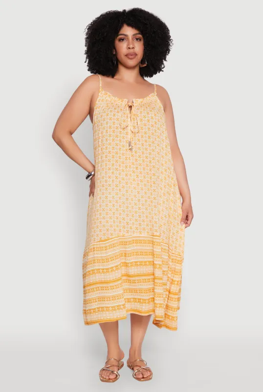 Plus Size Border Print Keyhole Maxi Dress sold by Rainbow