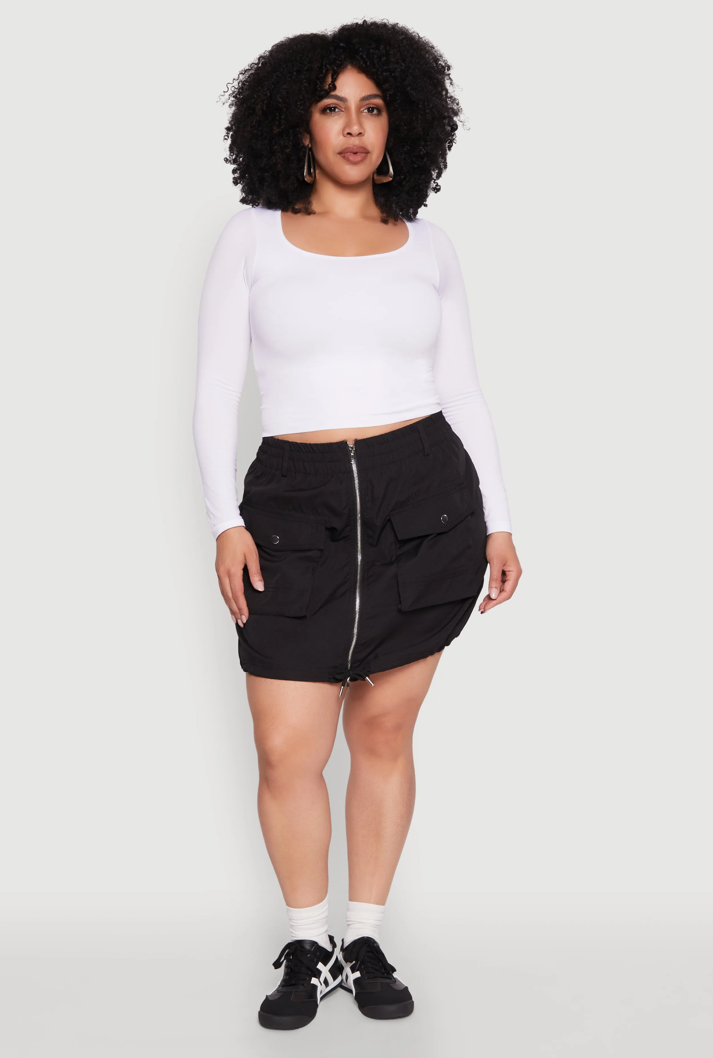Plus Size Zip Front Cargo Pocket Skirt sold by Rainbow