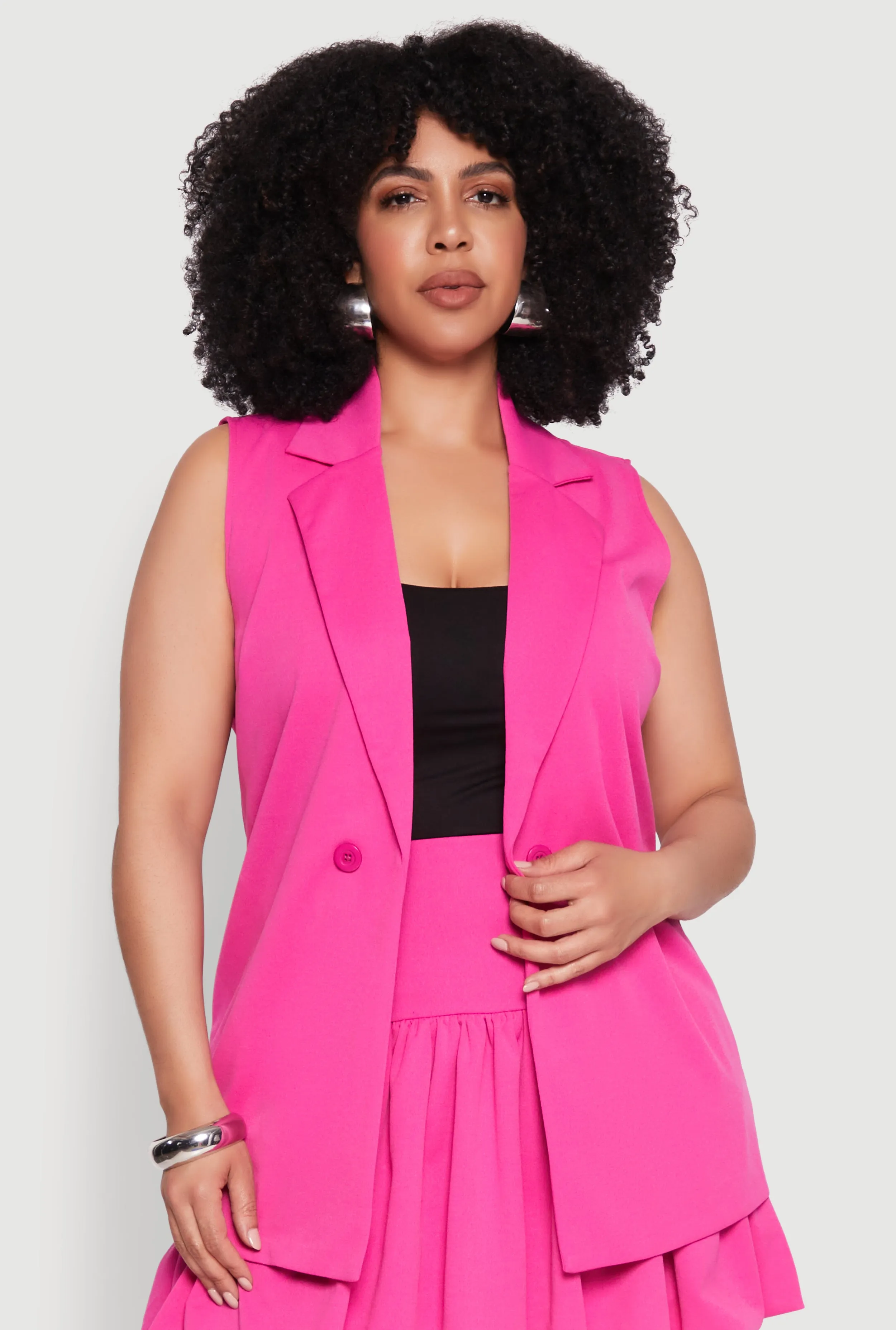Plus Size Crepe Knit Button Detail Blazer Vest sold by Rainbow