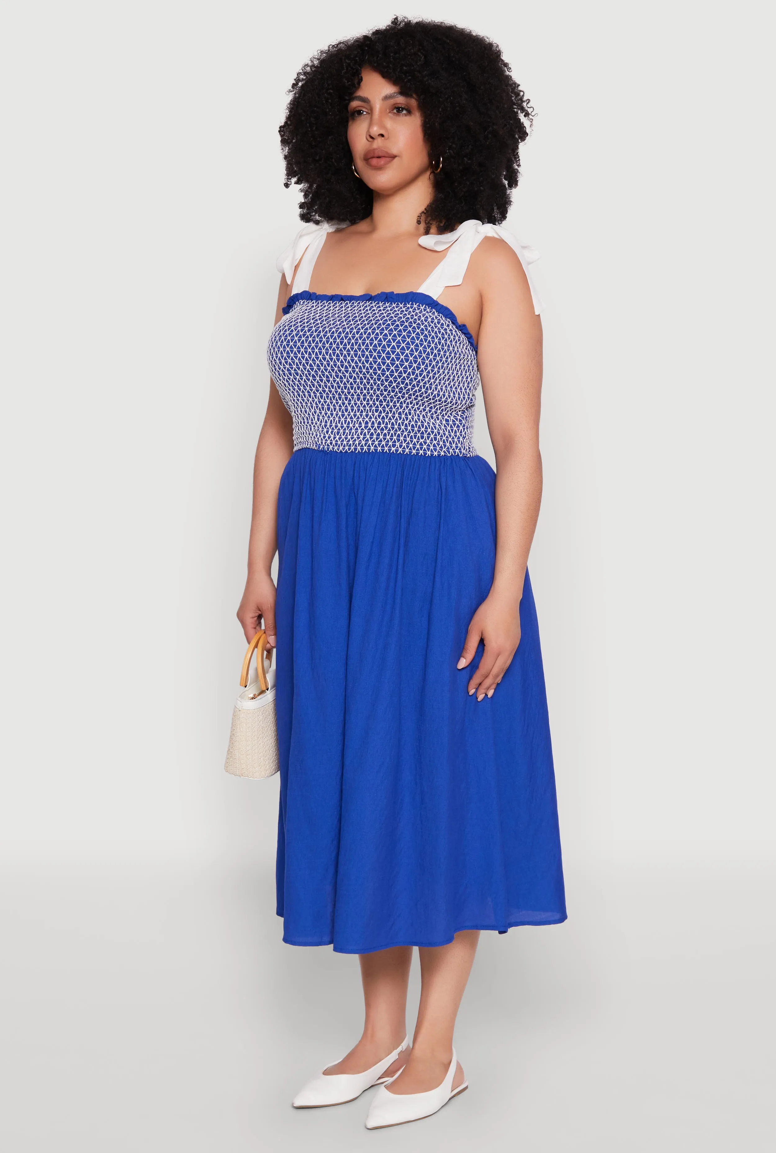 Plus Size Smocked Tie Shoulder Midi Dress sold by Rainbow product image thumbnail 3