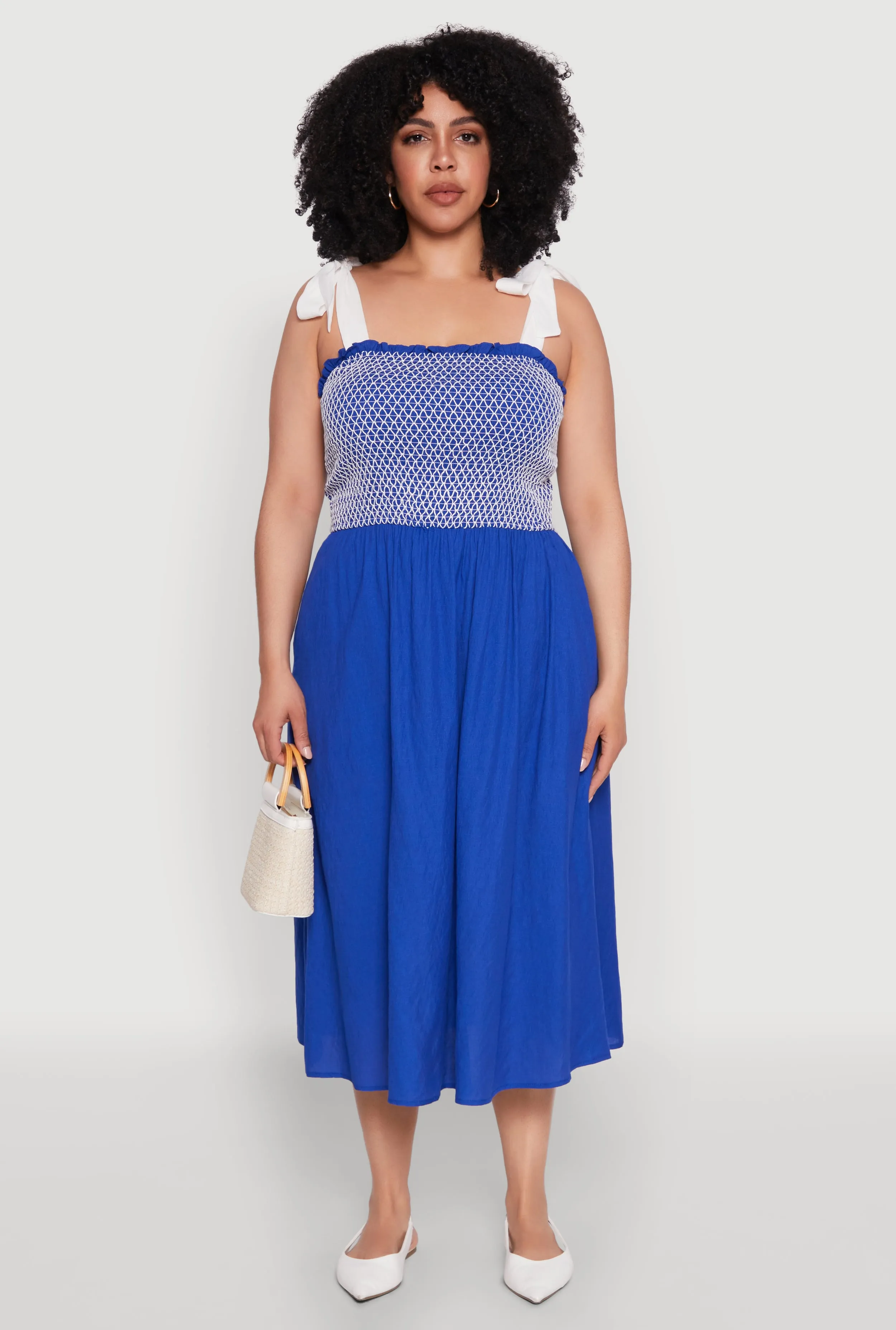 Plus Size Smocked Tie Shoulder Midi Dress sold by Rainbow product image thumbnail 2