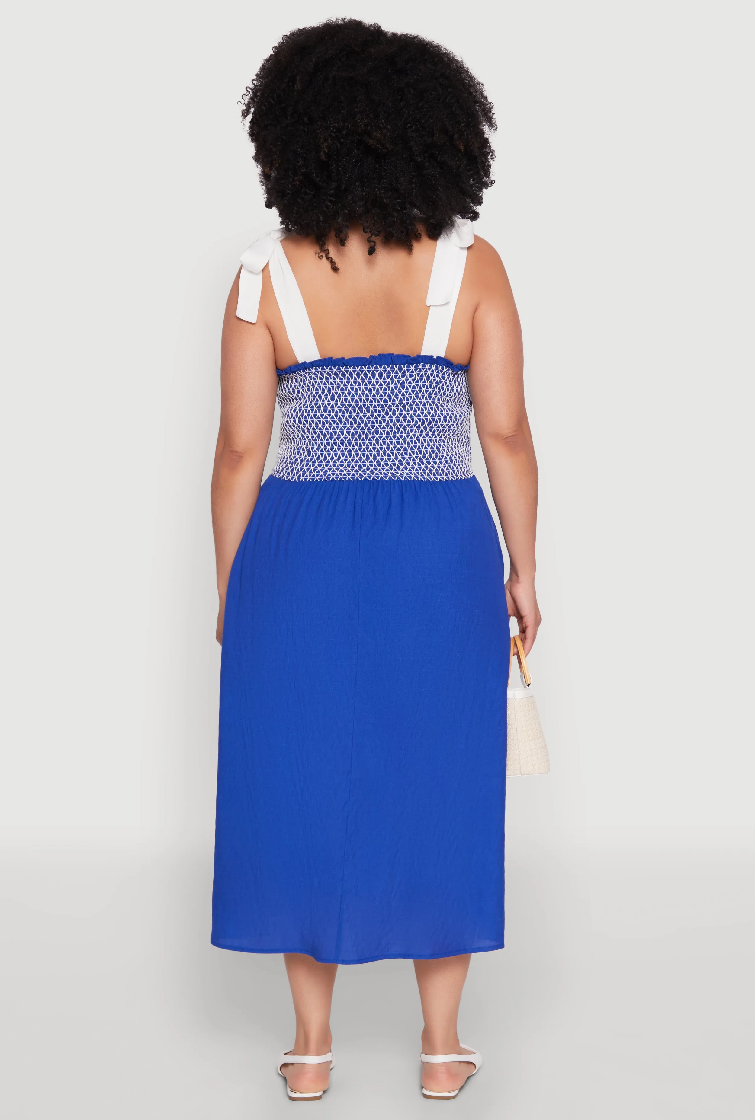 Plus Size Smocked Tie Shoulder Midi Dress sold by Rainbow product image thumbnail 5