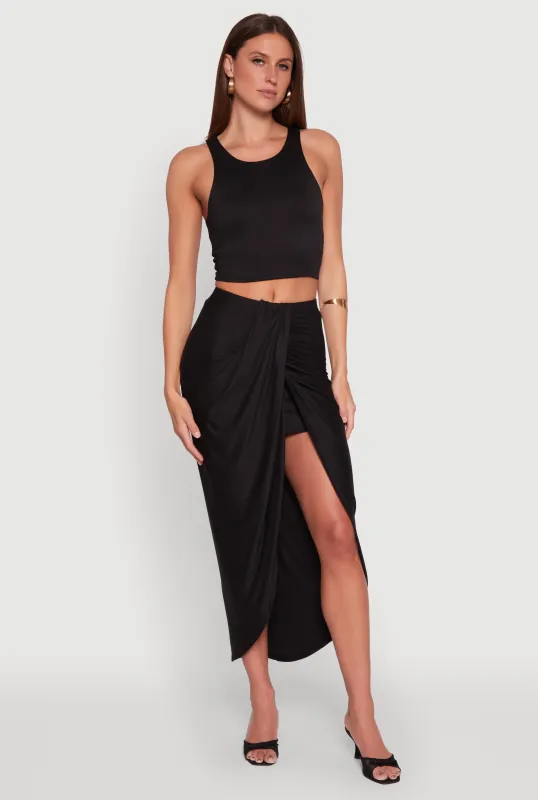 Soft Knit Twisted Front High Low Maxi Skirt sold by Rainbow