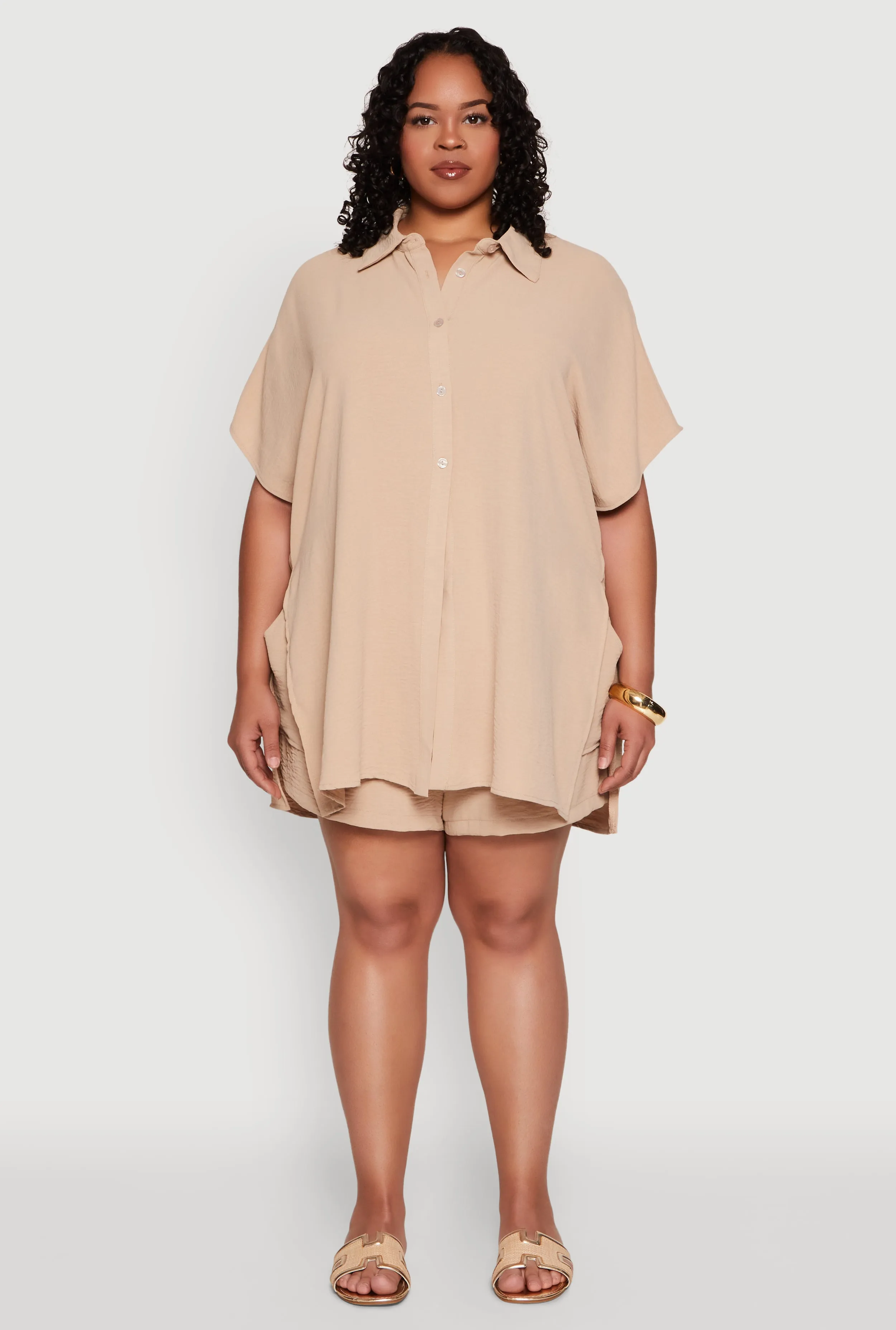 Plus Size Airy Drawstring Detail Shorts sold by Rainbow