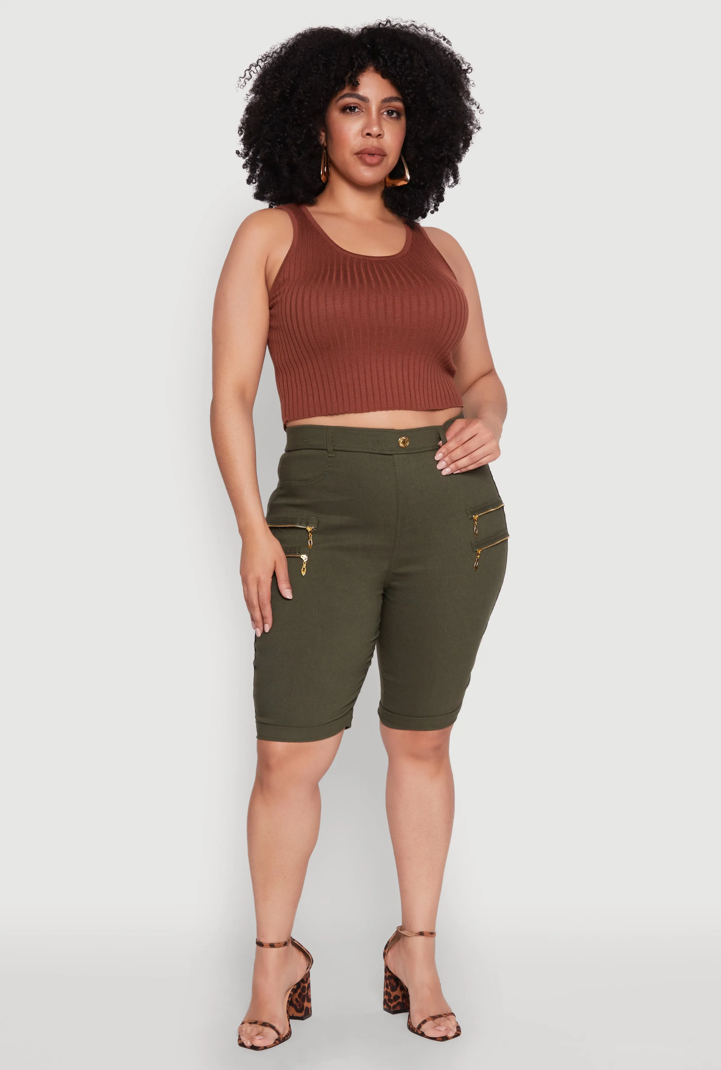 Plus Size Zipper Detail Bermuda Shorts sold by Rainbow