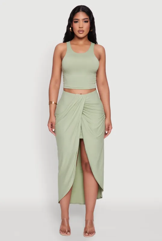 Soft Knit Twisted Front High Low Maxi Skirt sold by Rainbow