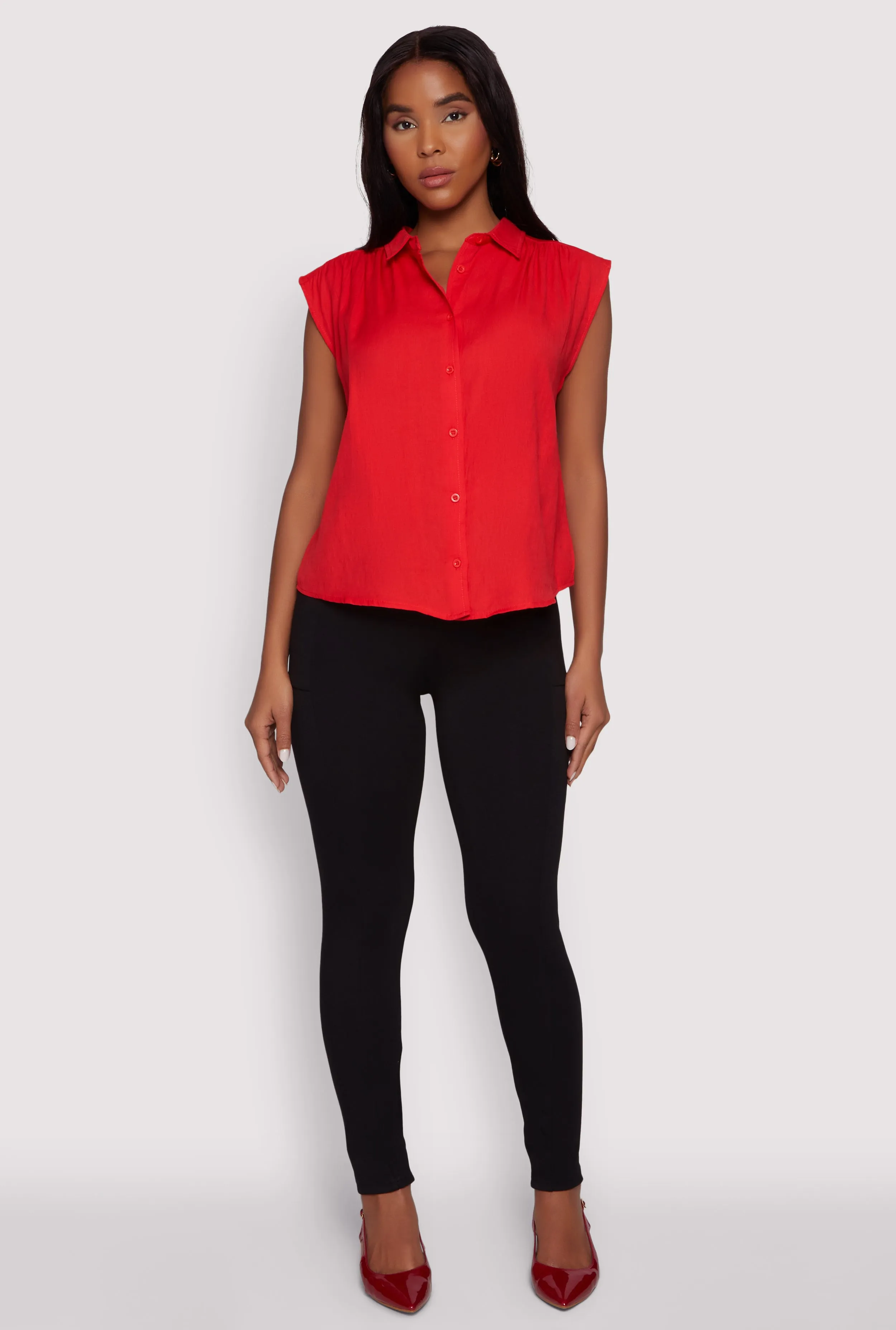 Ruched Sleeve Button Front Shirt sold by Rainbow product image thumbnail 3