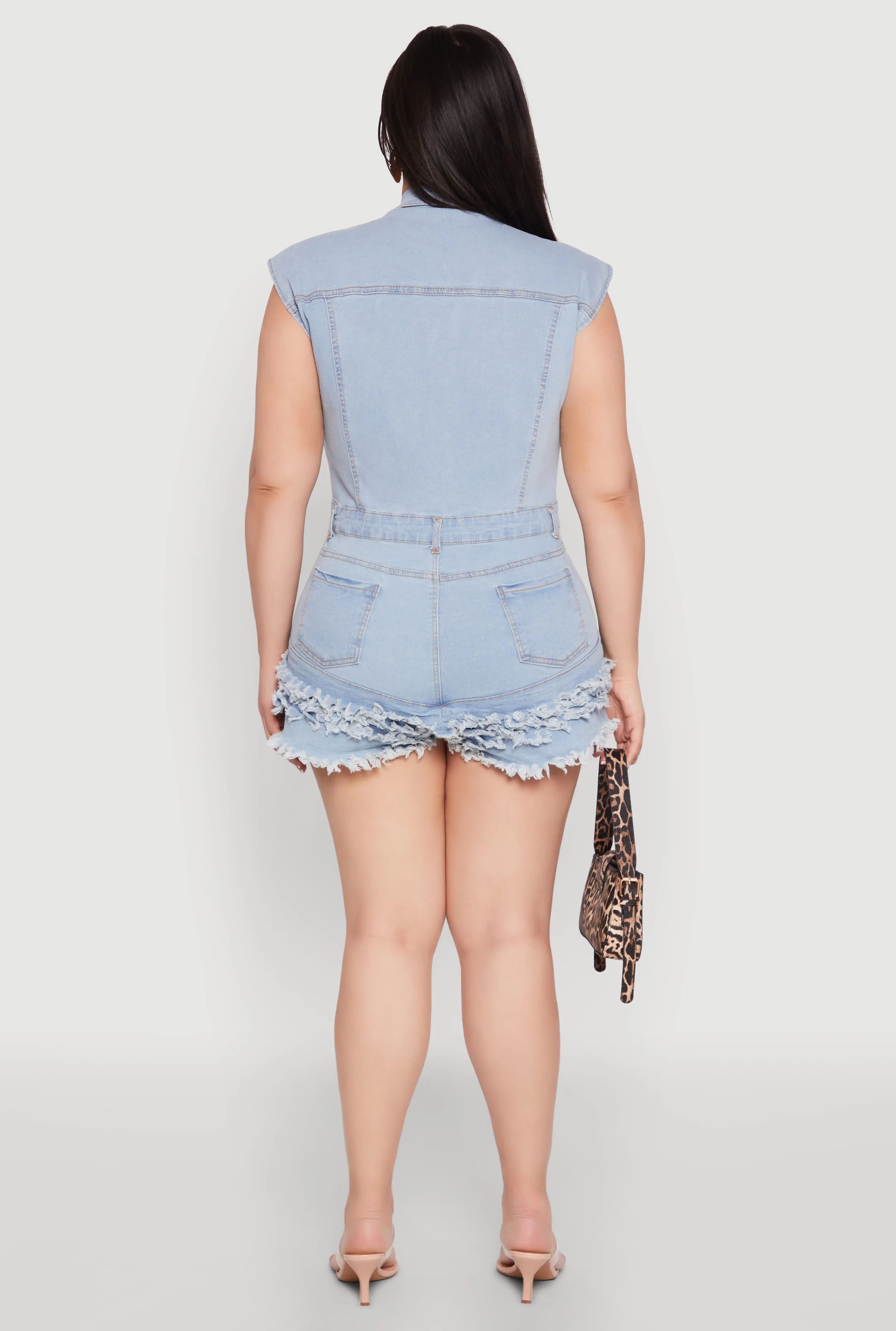Plus Size Daisy Frayed Tiered Hem Denim Romper sold by Rainbow product image thumbnail 5
