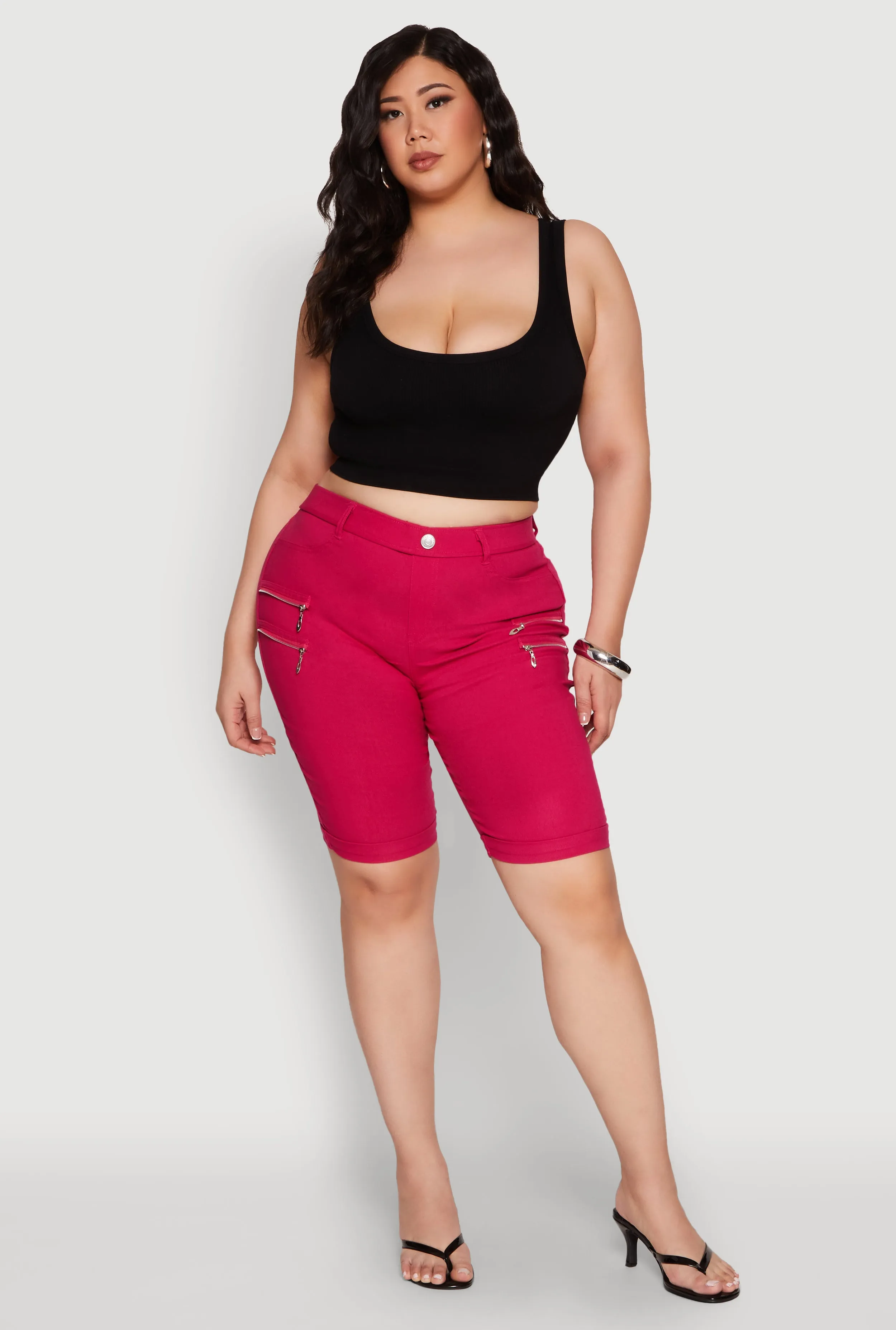 Plus Size Zipper Detail Bermuda Shorts sold by Rainbow