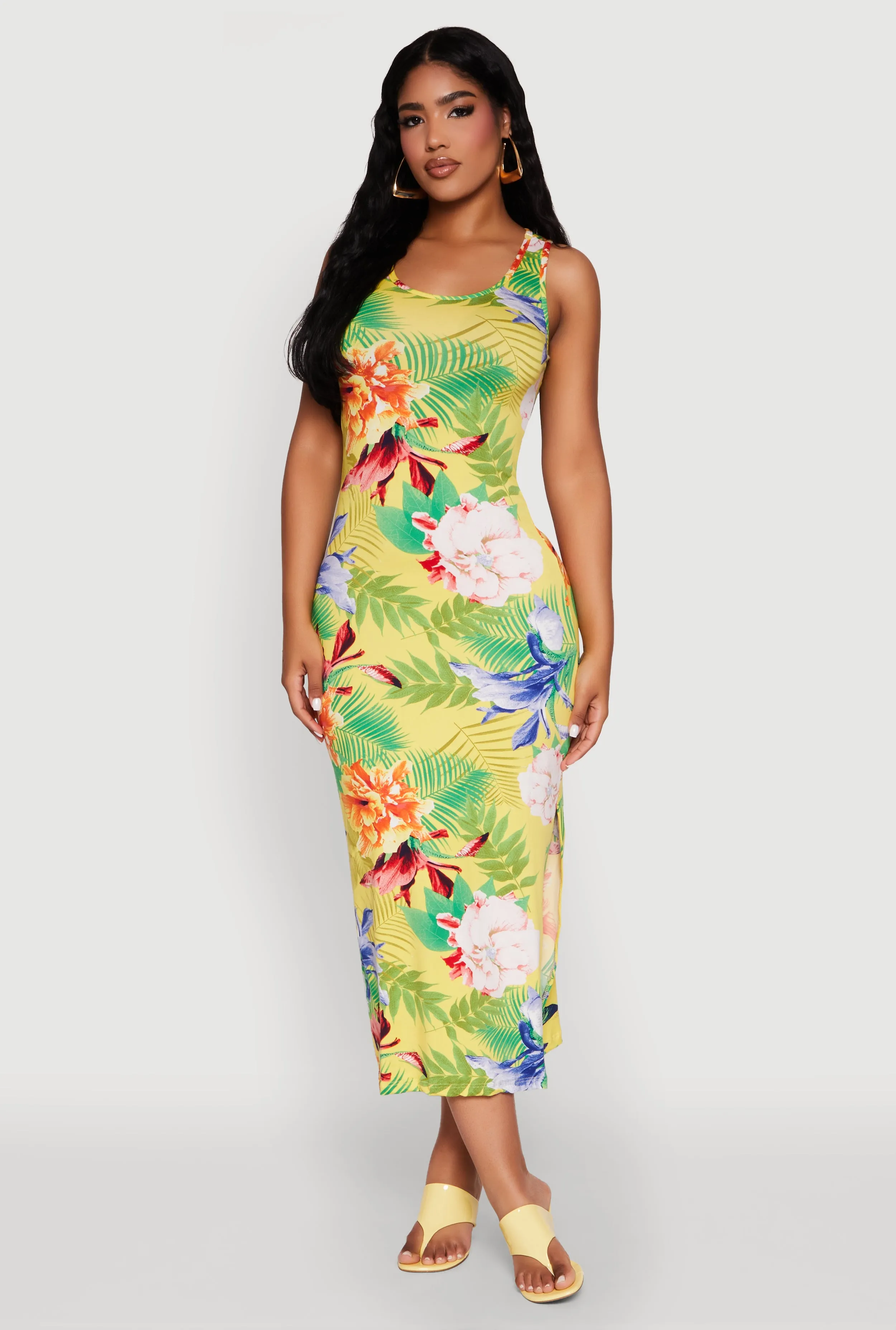 Tropical Floral Print Tank Maxi Dress sold by Rainbow