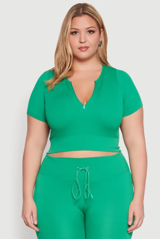 Plus Size Seamless Zip Front Crop Top sold by Rainbow