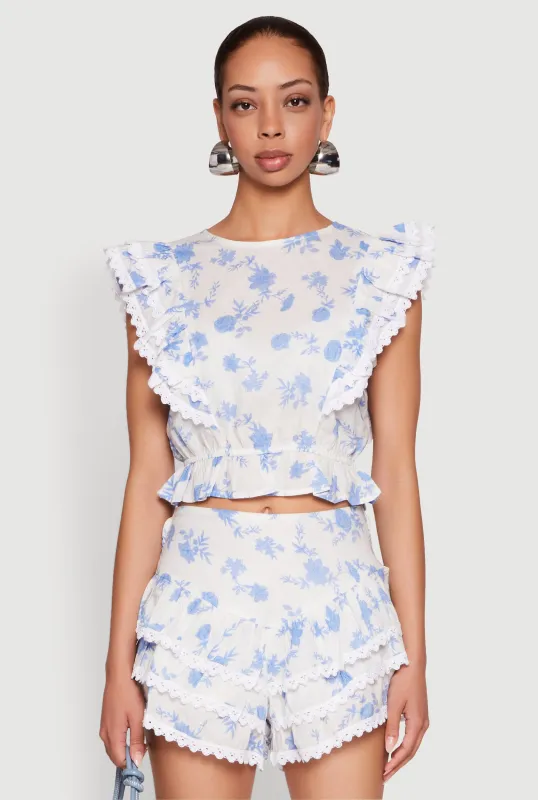 Spoon Jeans Floral Tiered Flutter Sleeve Blouse sold by Rainbow