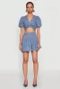 Eyelet Twist Front Puff Sleeve Crop Top sold by Rainbow