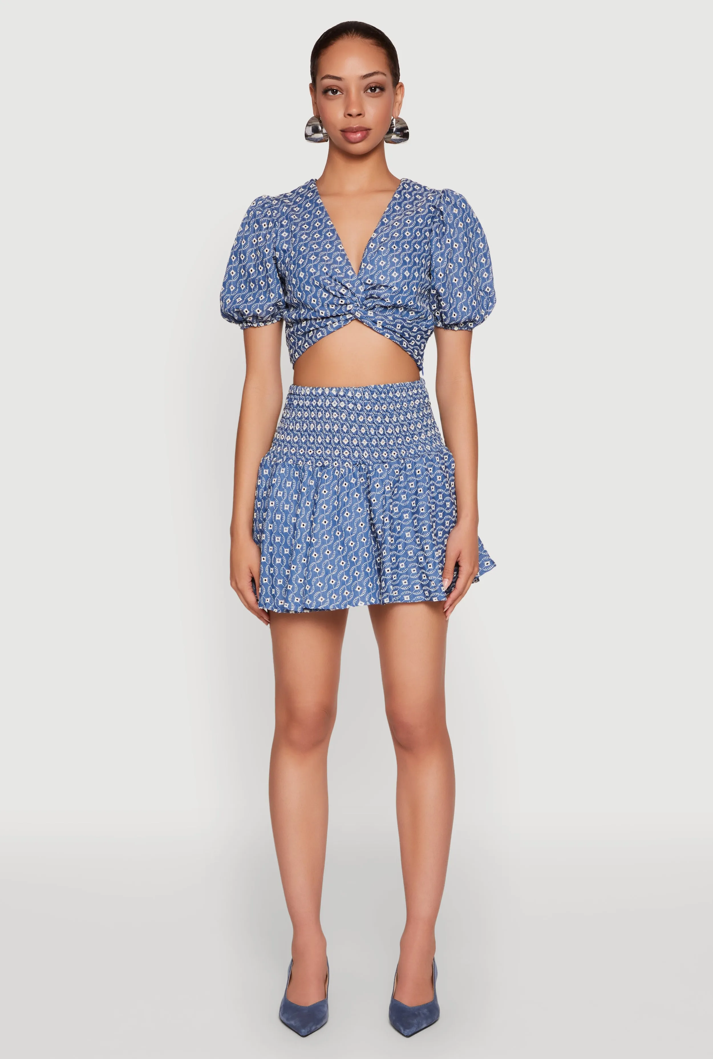 Eyelet Twist Front Puff Sleeve Crop Top sold by Rainbow product image thumbnail 3