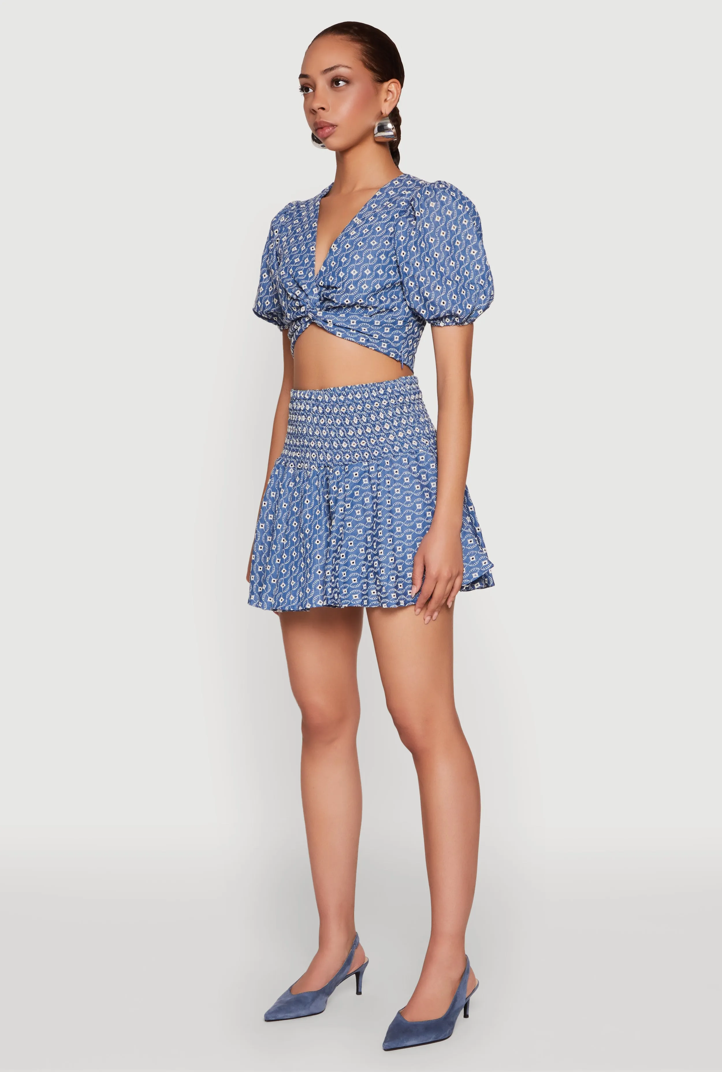 Eyelet Twist Front Puff Sleeve Crop Top sold by Rainbow product image thumbnail 5