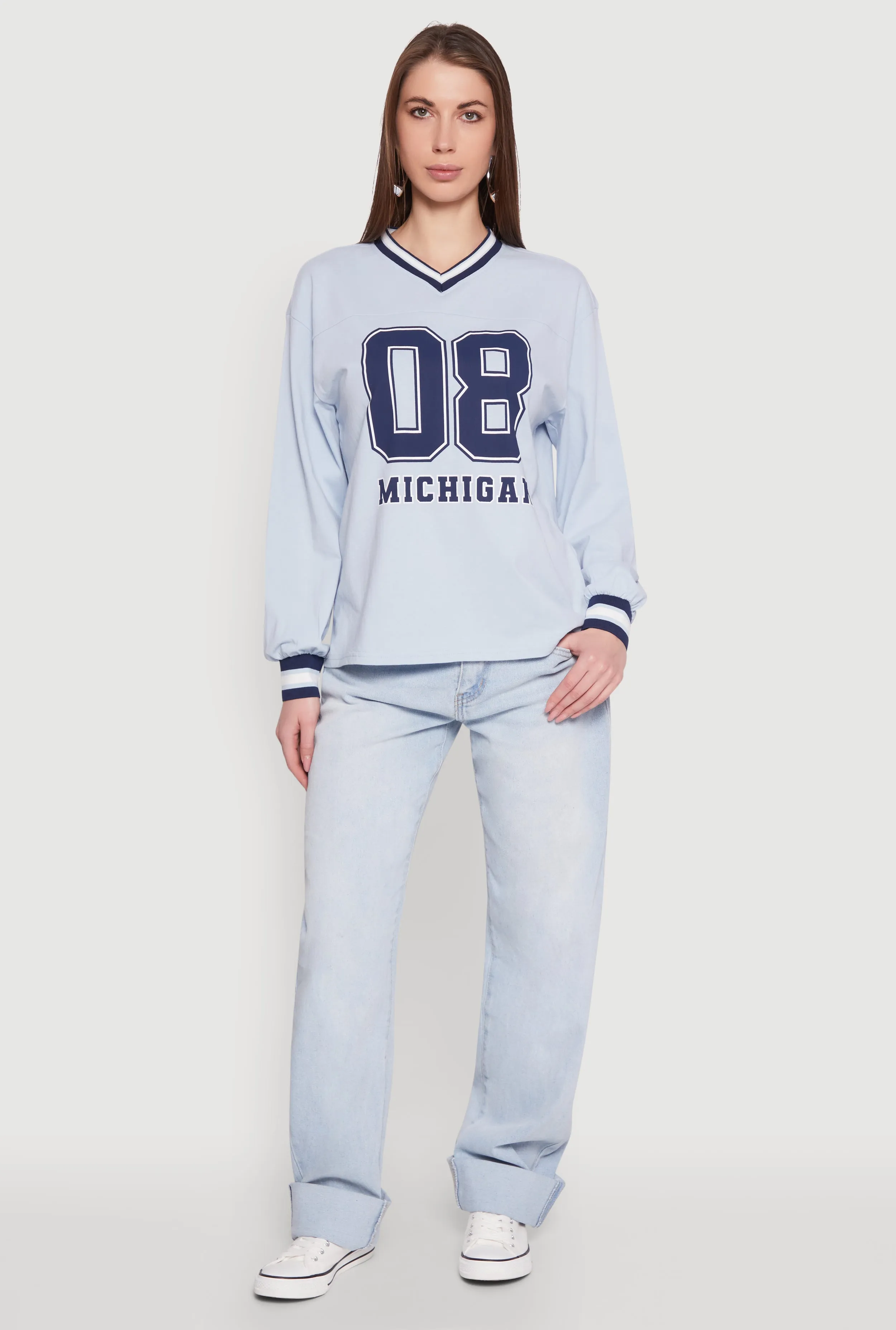 Almost Famous Varsity Graphic Long Sleeve Top sold by Rainbow