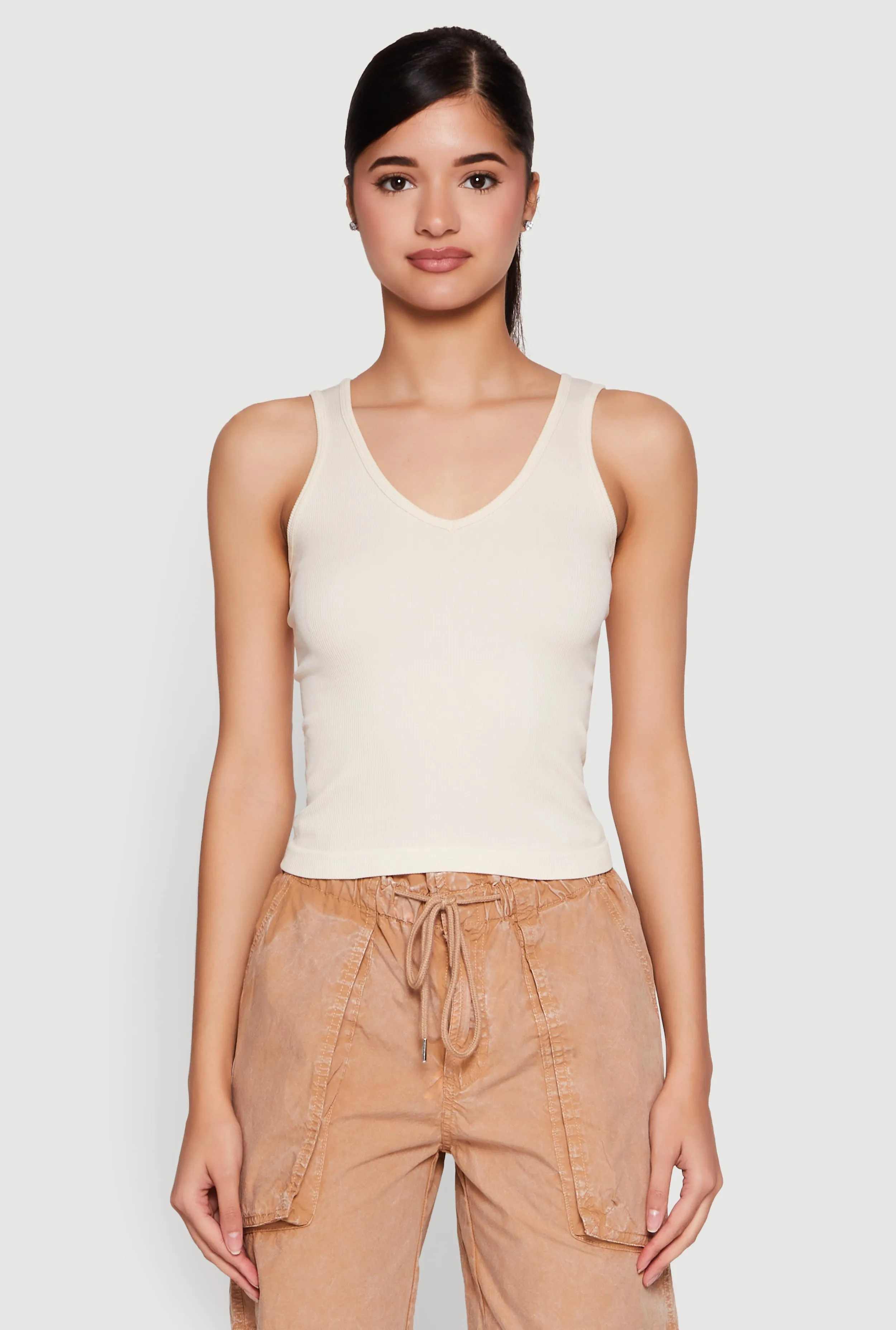 Seamless Ribbed Knit V Neck Tank Top sold by Rainbow product image thumbnail 2