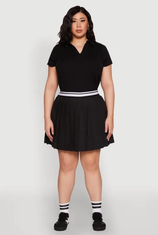 Plus Size Varsity Stripe Waistband Pleated Skirt sold by Rainbow