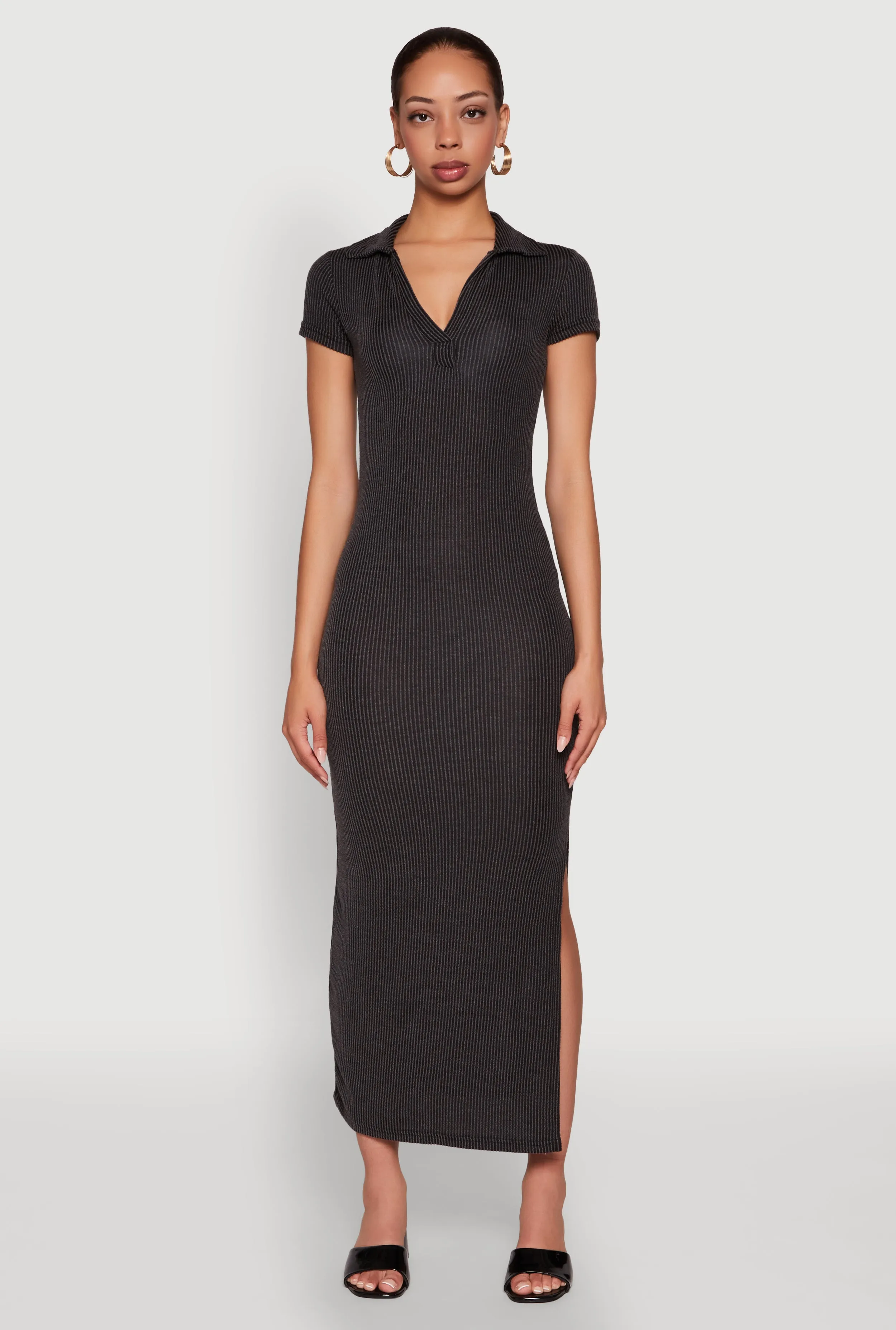 Side Slit Polo Collar Midi Dress sold by Rainbow product image thumbnail 2