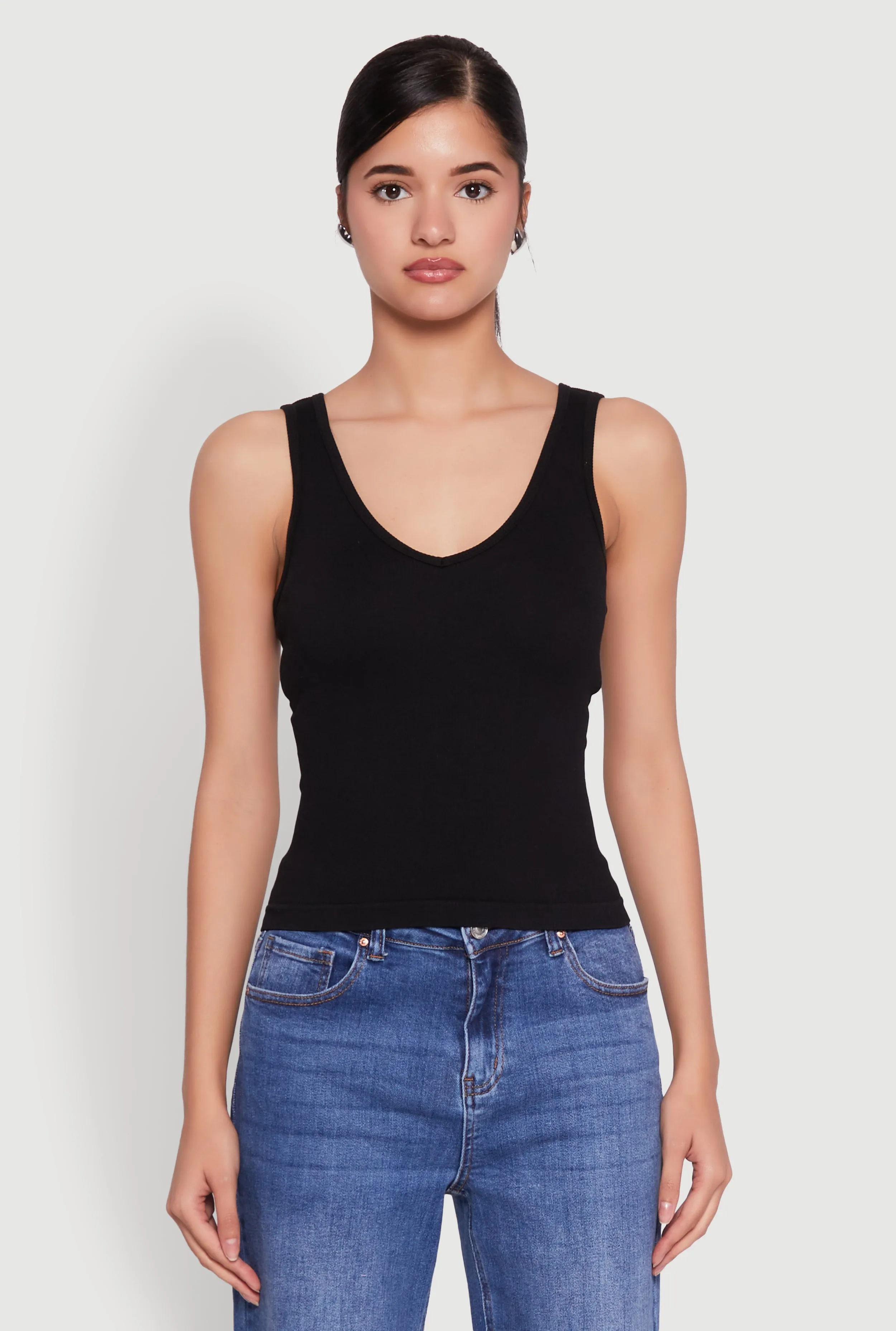 Seamless Ribbed Knit V Neck Tank Top sold by Rainbow product image thumbnail 2