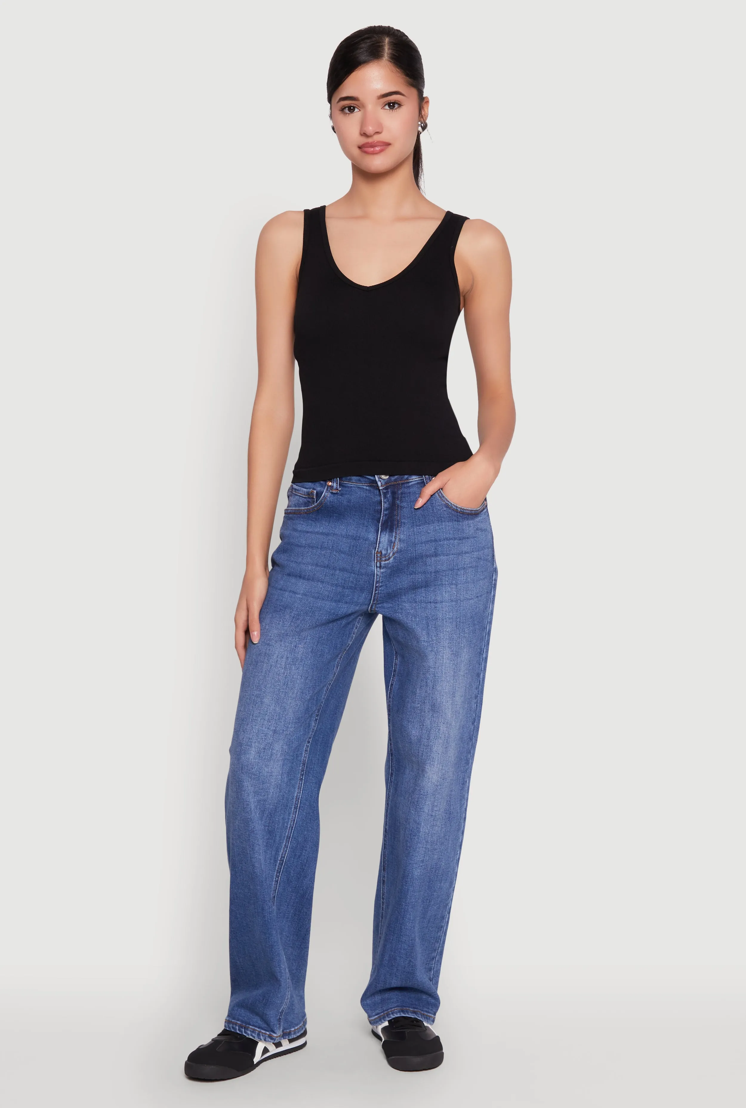 Seamless Ribbed Knit V Neck Tank Top sold by Rainbow