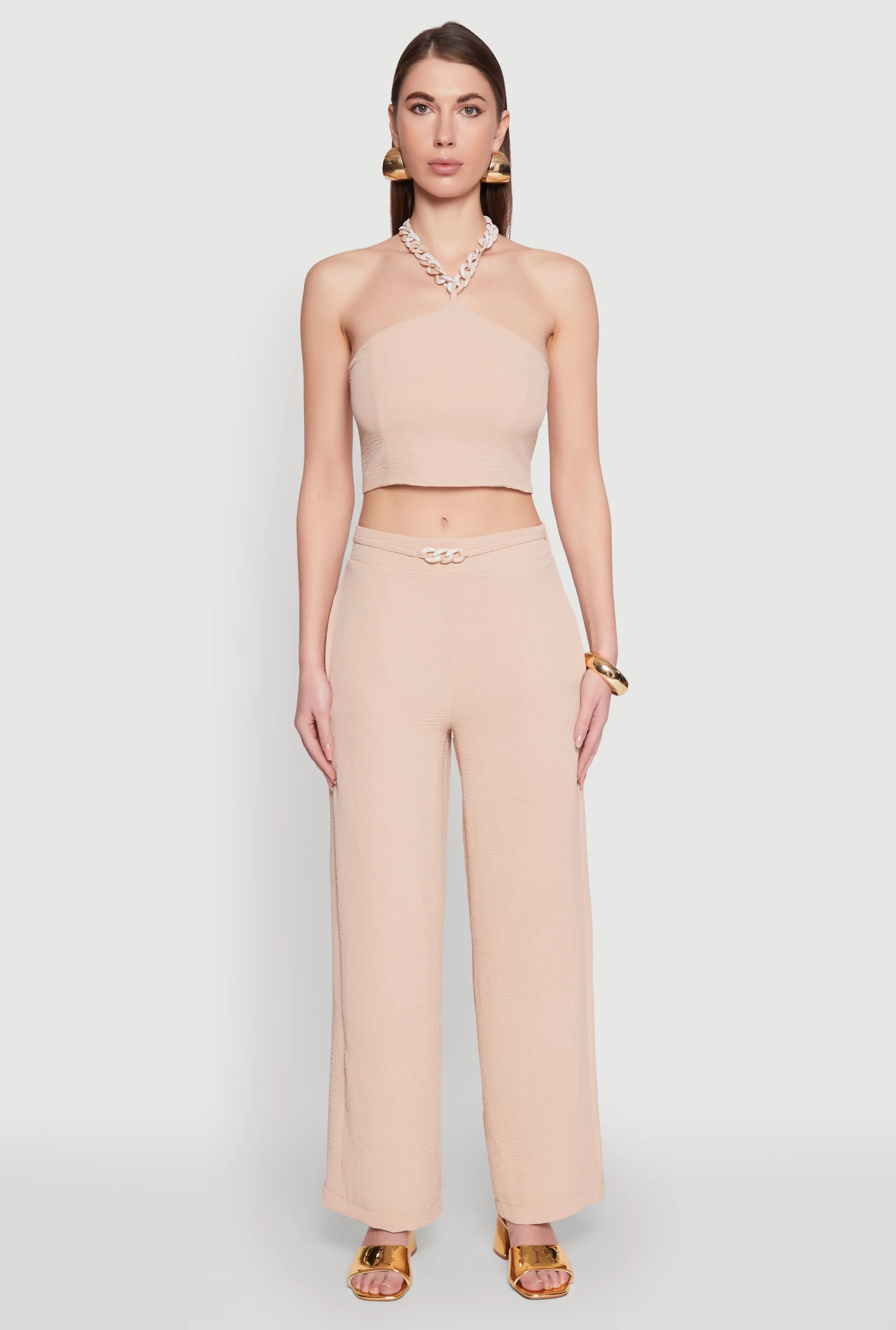 Airy Chain Belted Front Pants sold by Rainbow