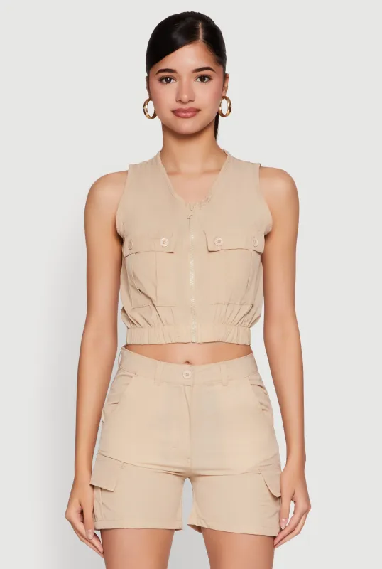 Sleeveless Cargo Pocket Crop Top sold by Rainbow