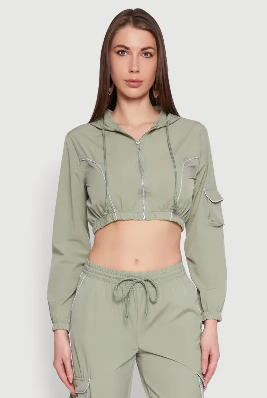Reflective Trim Cropped Windbreaker sold by Rainbow