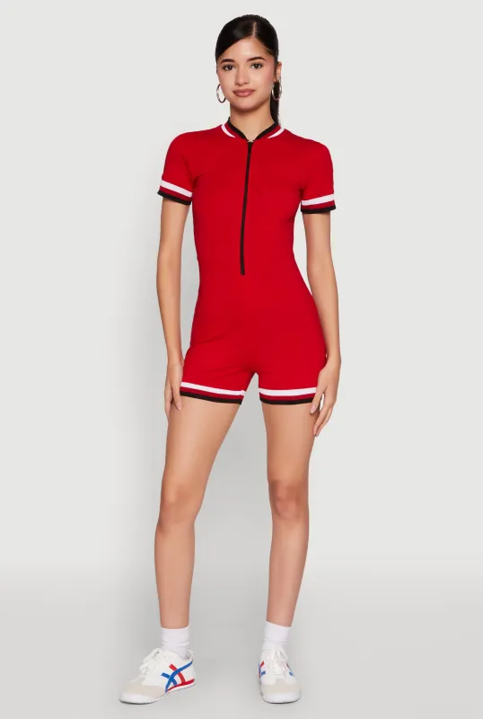 Varsity Stripe Graphic Print Romper sold by Rainbow