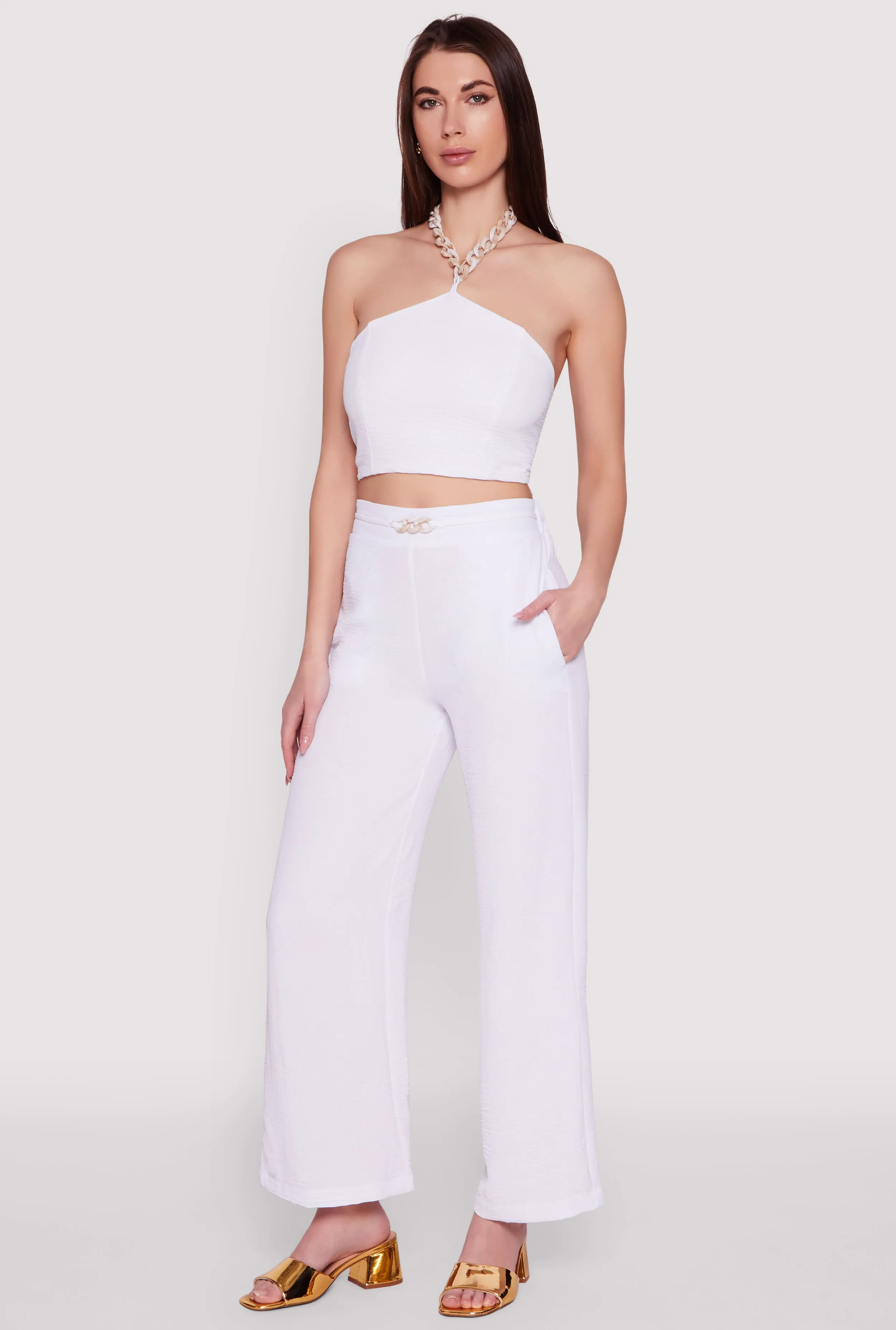 Airy Chain Belted Front Pants sold by Rainbow