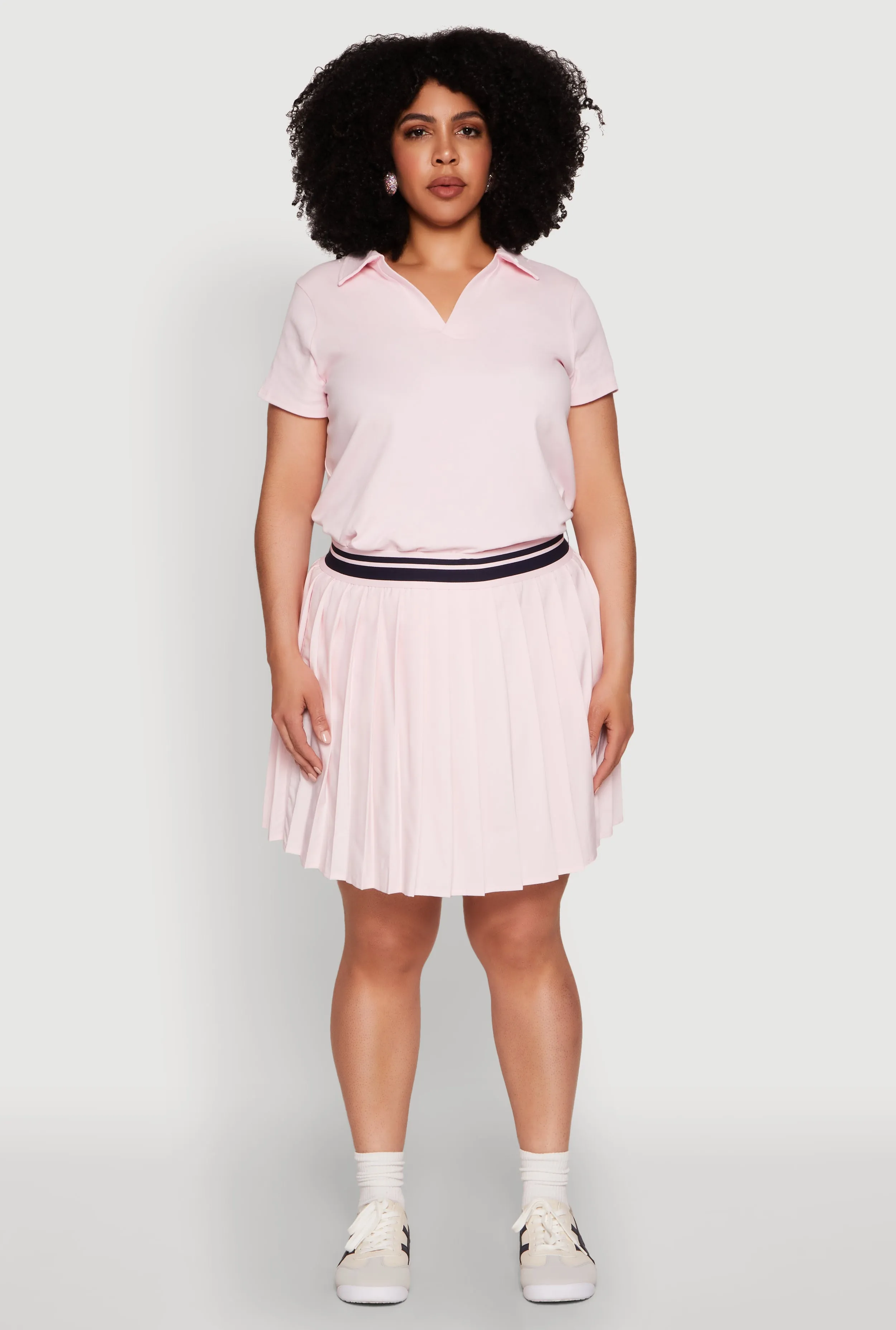 Plus Size Varsity Stripe Waistband Pleated Skirt sold by Rainbow