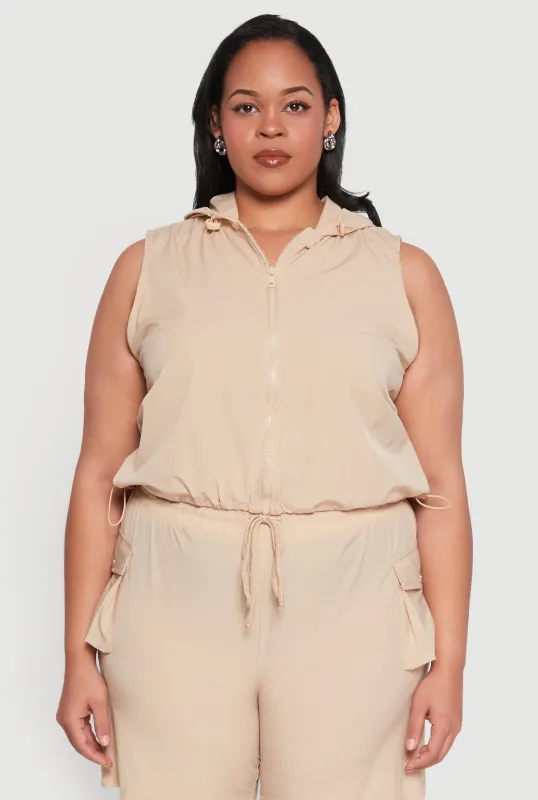 Plus Size Zip Front Sleeveless Windbreaker Vest sold by Rainbow