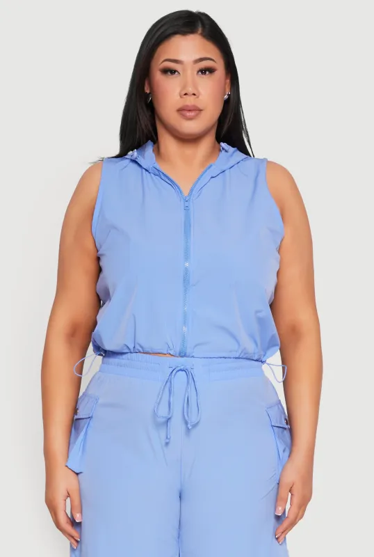 Plus Size Zip Front Sleeveless Windbreaker Vest sold by Rainbow
