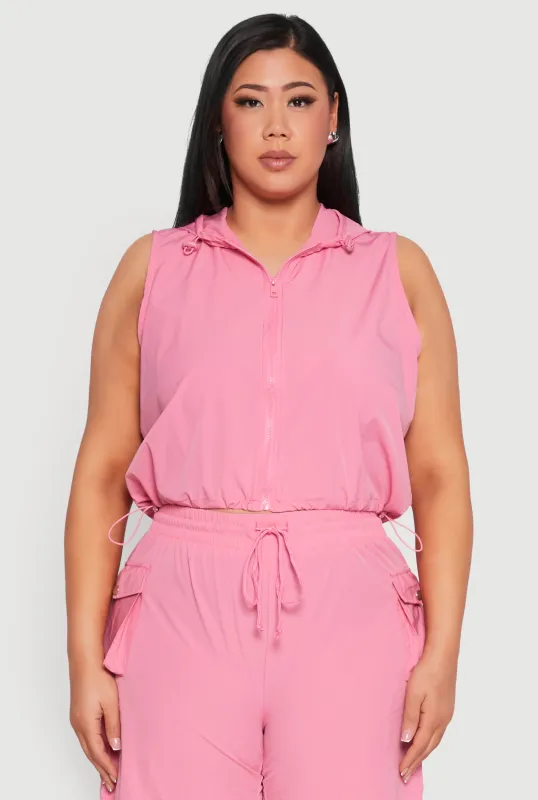 Plus Size Zip Front Sleeveless Windbreaker Vest sold by Rainbow