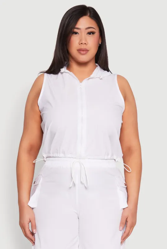 Plus Size Zip Front Sleeveless Windbreaker Vest sold by Rainbow