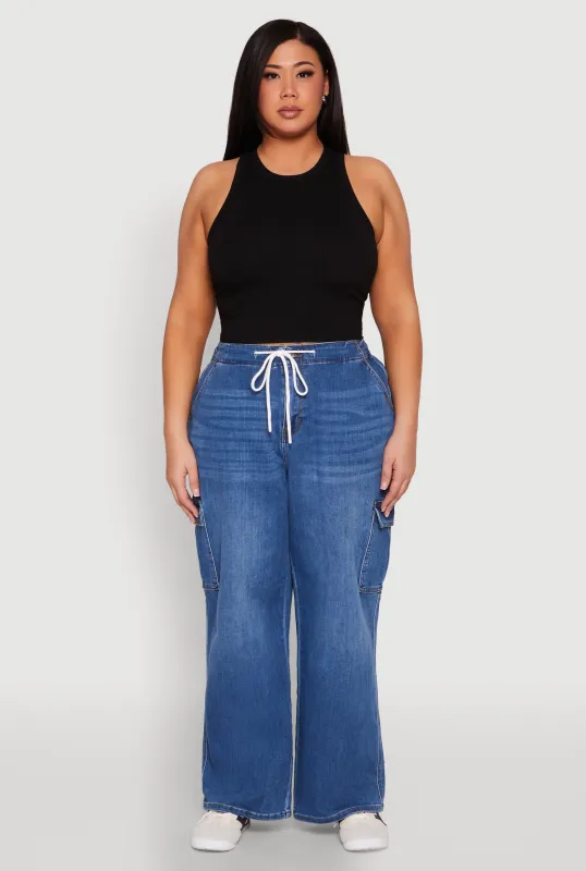 Plus Size WAX Denim Drawstring Cargo Jeans sold by Rainbow