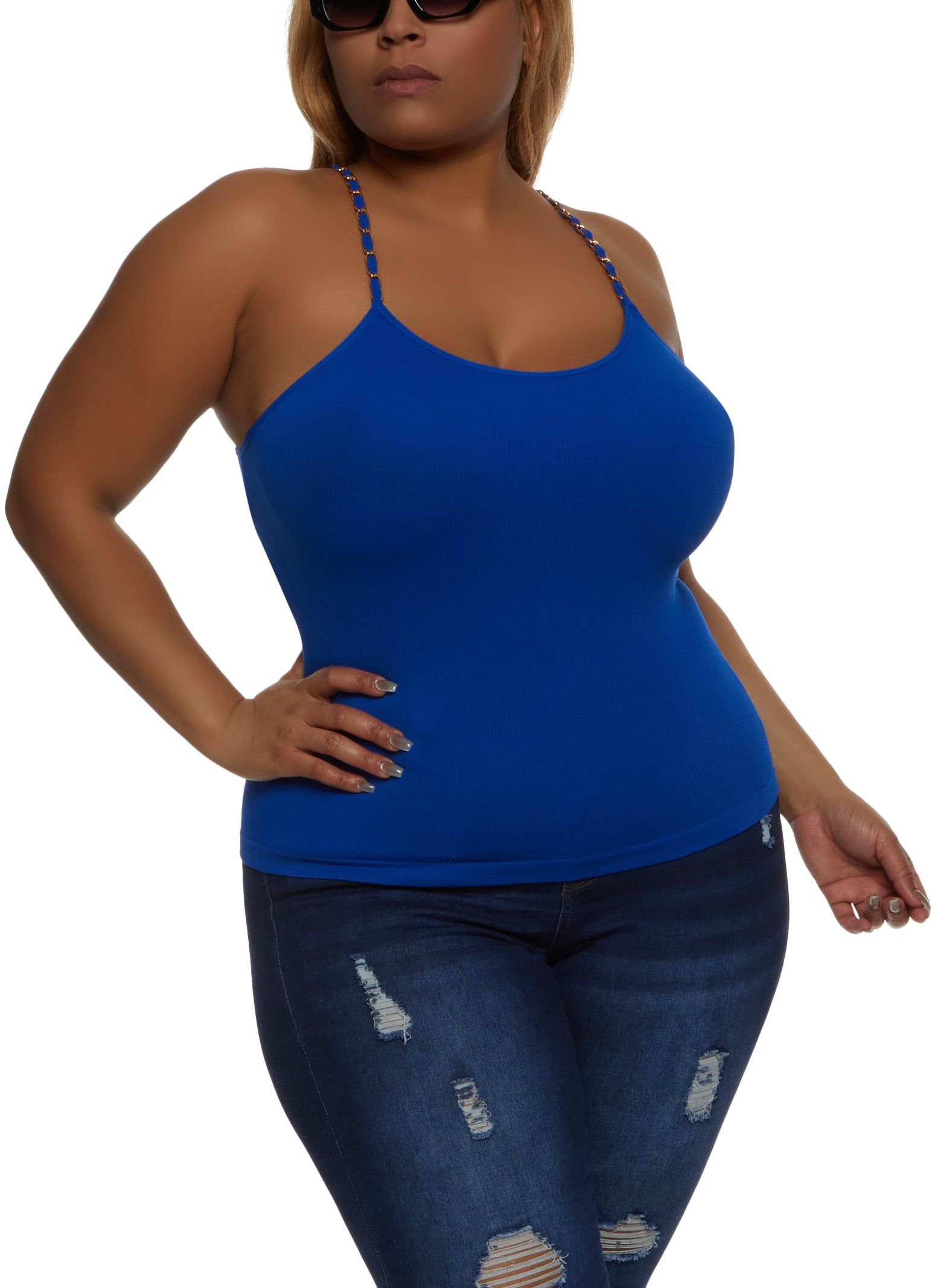 Plus Size Chain Strap Scoop Neck Cami sold by Rainbow
