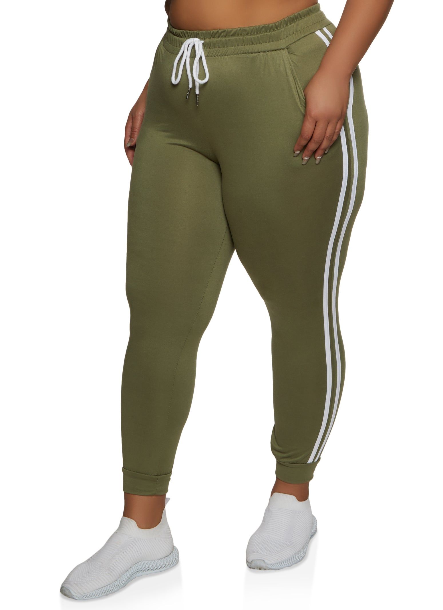 Plus Size High Waist Varsity Stripe Joggers sold by Rainbow