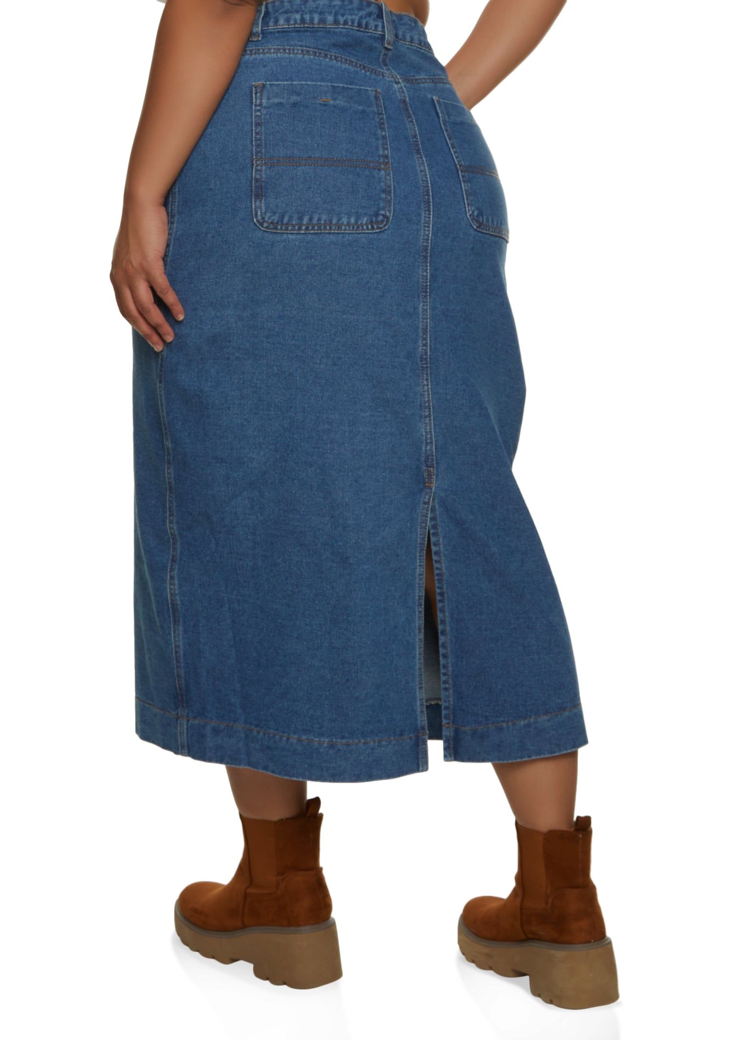 Plus Size Button Front Denim Maxi Skirt sold by Rainbow product image thumbnail 2