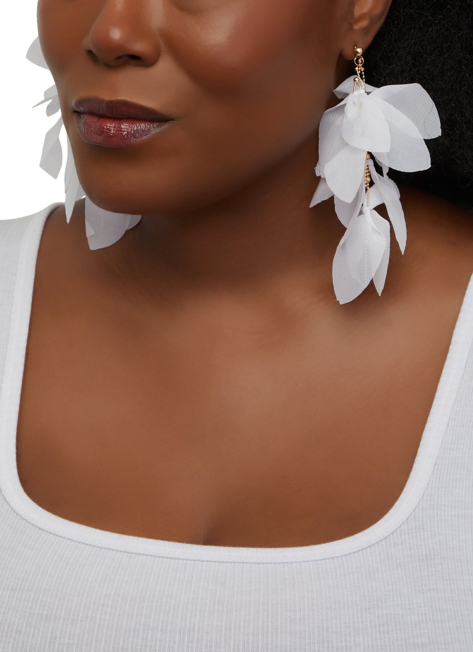 Fabric Petal Drop Earrings sold by Rainbow