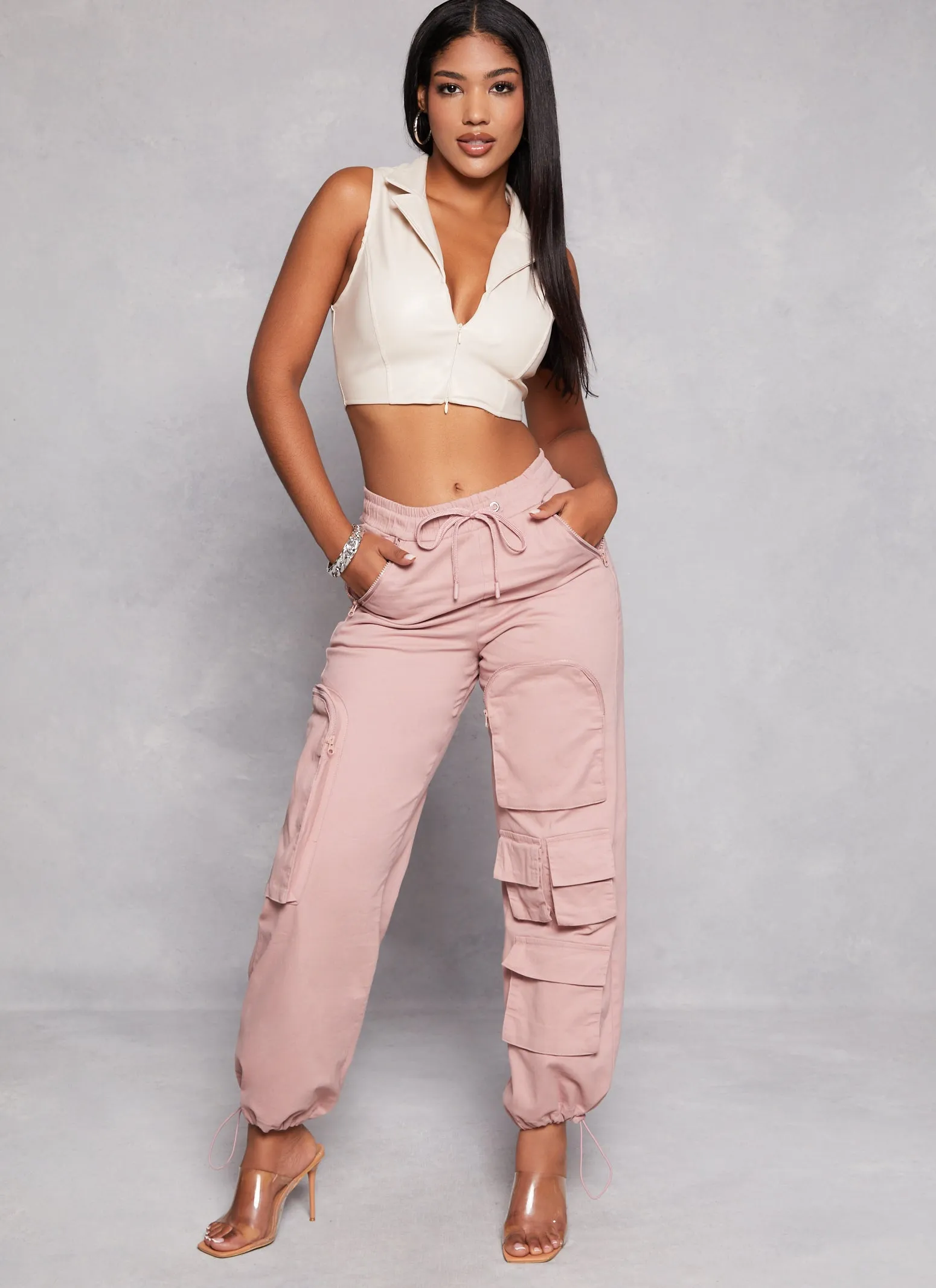 Faux Leather Sleeveless Collared Crop Top sold by Rainbow product image thumbnail 2