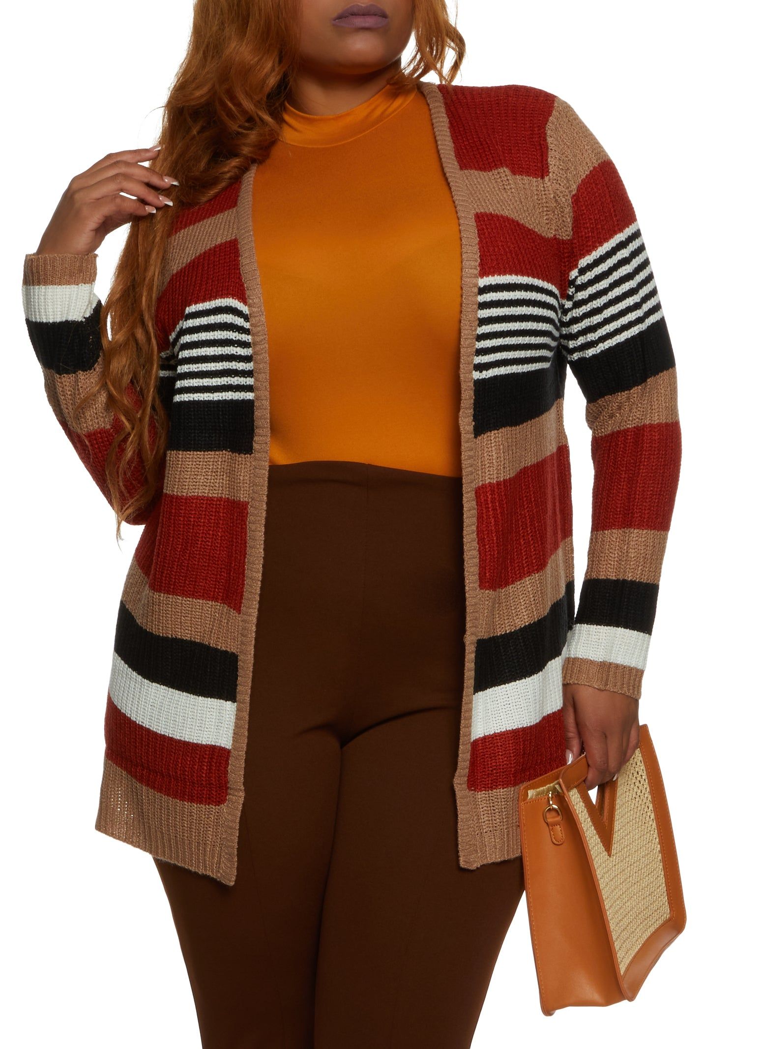 Plus Size Stripe Patterned Knit Cardigan sold by Rainbow